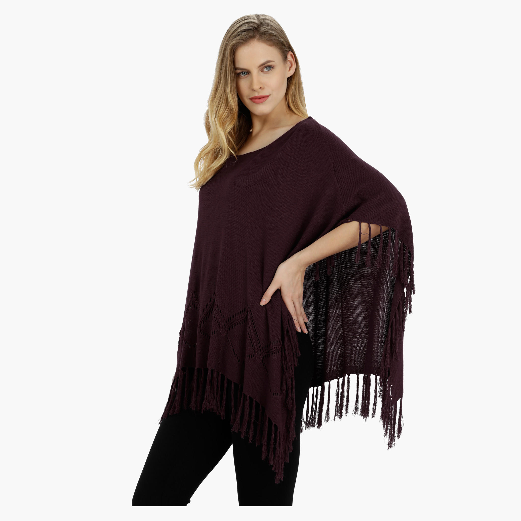 Textured Cape with Fringes-women-winterwear-cardigansandjumpers-cardigans-image-3