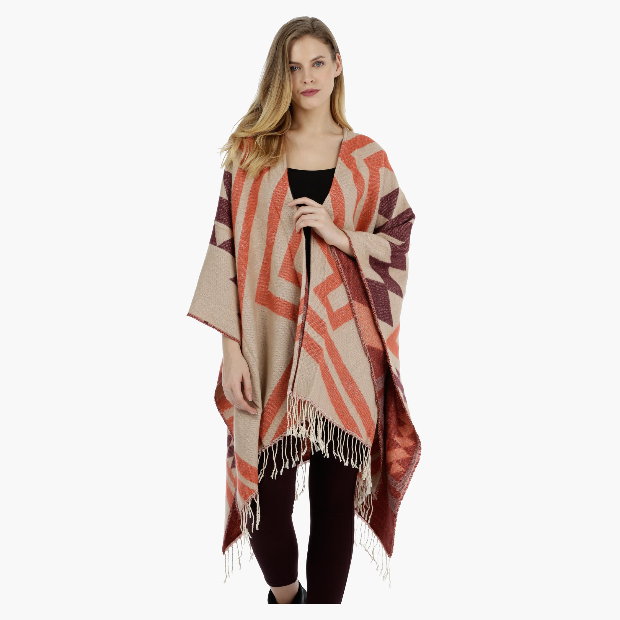 Printed Cape with Fringe Trims-women-winterwear-cardigansandjumpers-cardigans-image-1