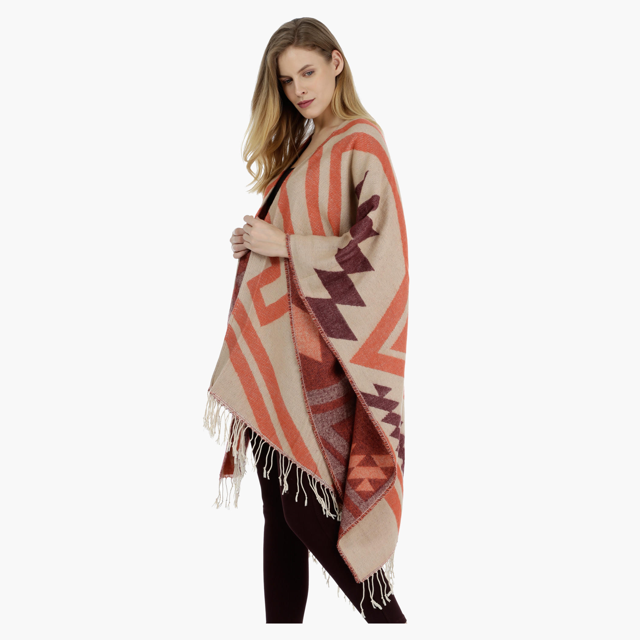 Printed Cape with Fringe Trims-women-winterwear-cardigansandjumpers-cardigans-image-3