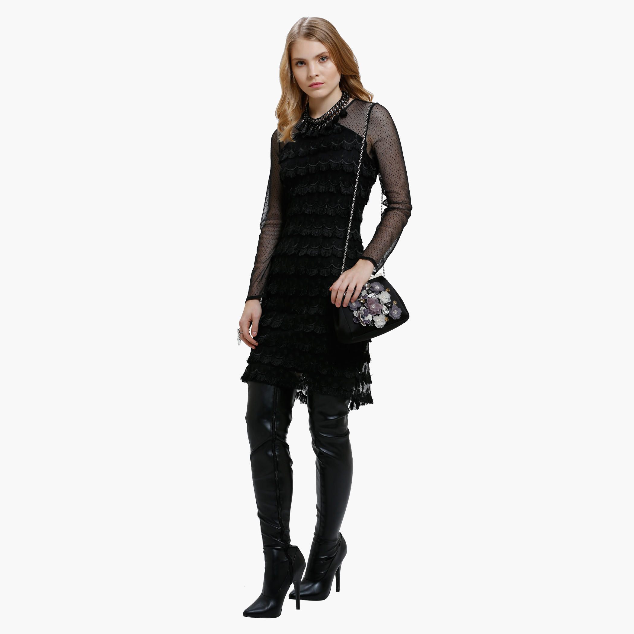 Short Dress with Lace detail and Long Sleeves-women-clothing-dresses-image-5