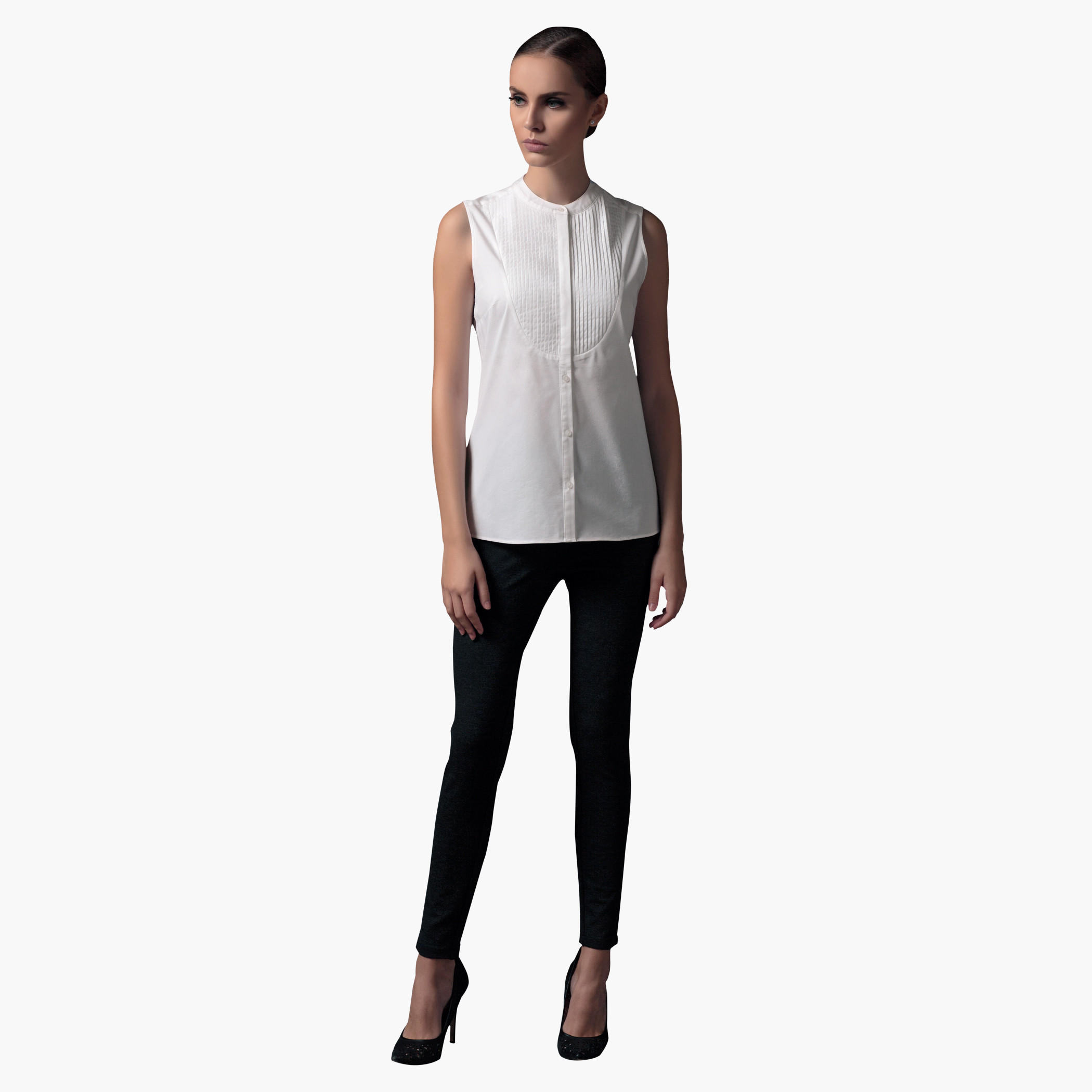 Sleeveless Shirt with Pleated Bib in Regular Fit-women-clothing-shirtsandblouses-blouses-image-1