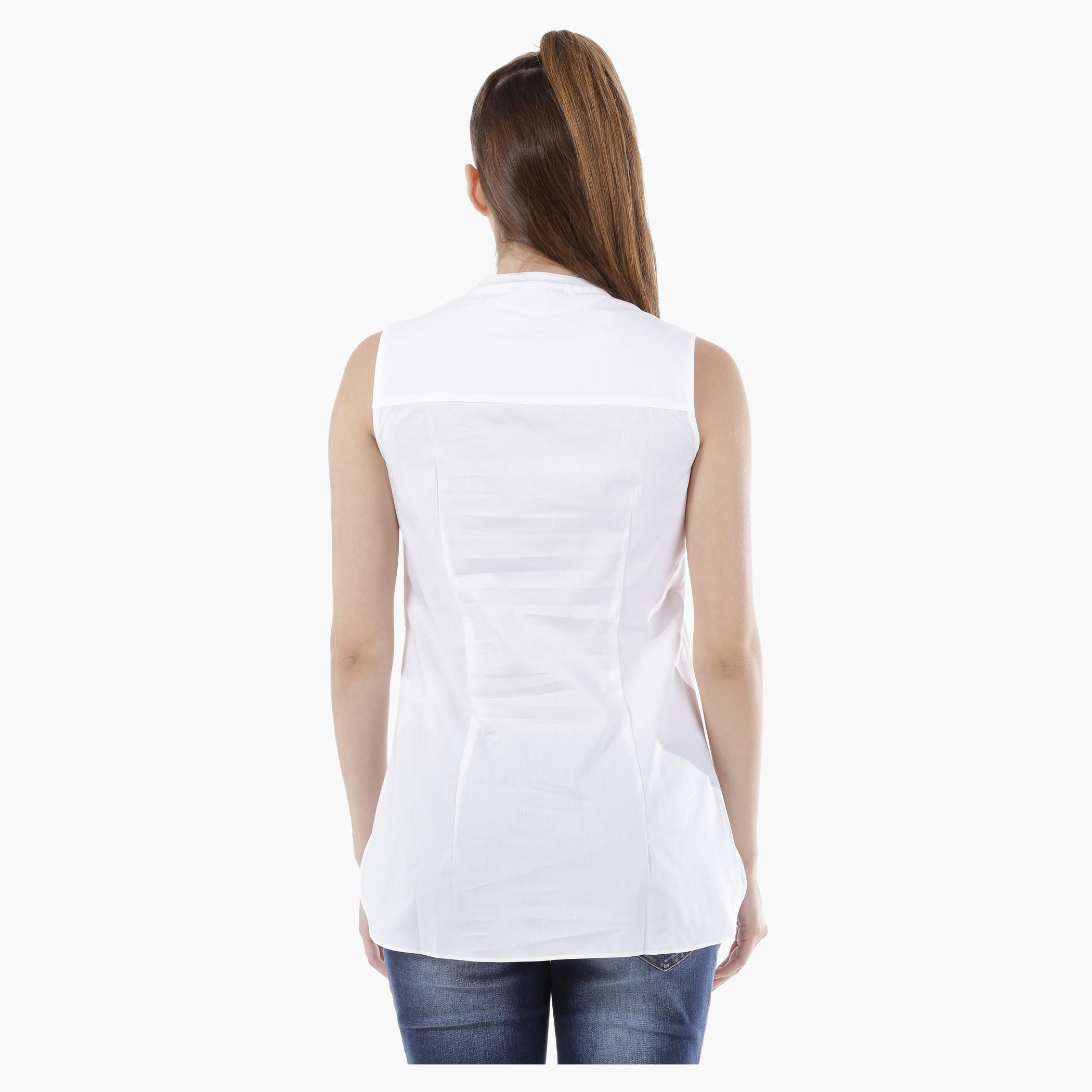 Sleeveless Shirt with Pleated Bib in Regular Fit-women-clothing-shirtsandblouses-blouses-image-3