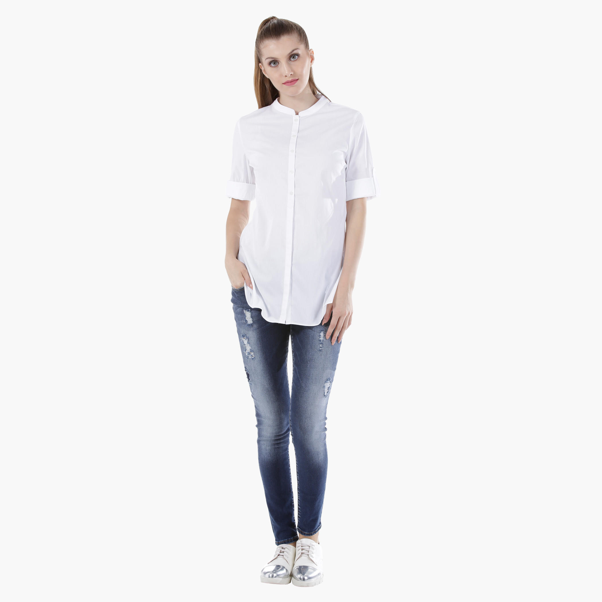 Shirt with 3/4th Sleeves in Regular Fit-women-clothing-shirtsandblouses-blouses-image-6