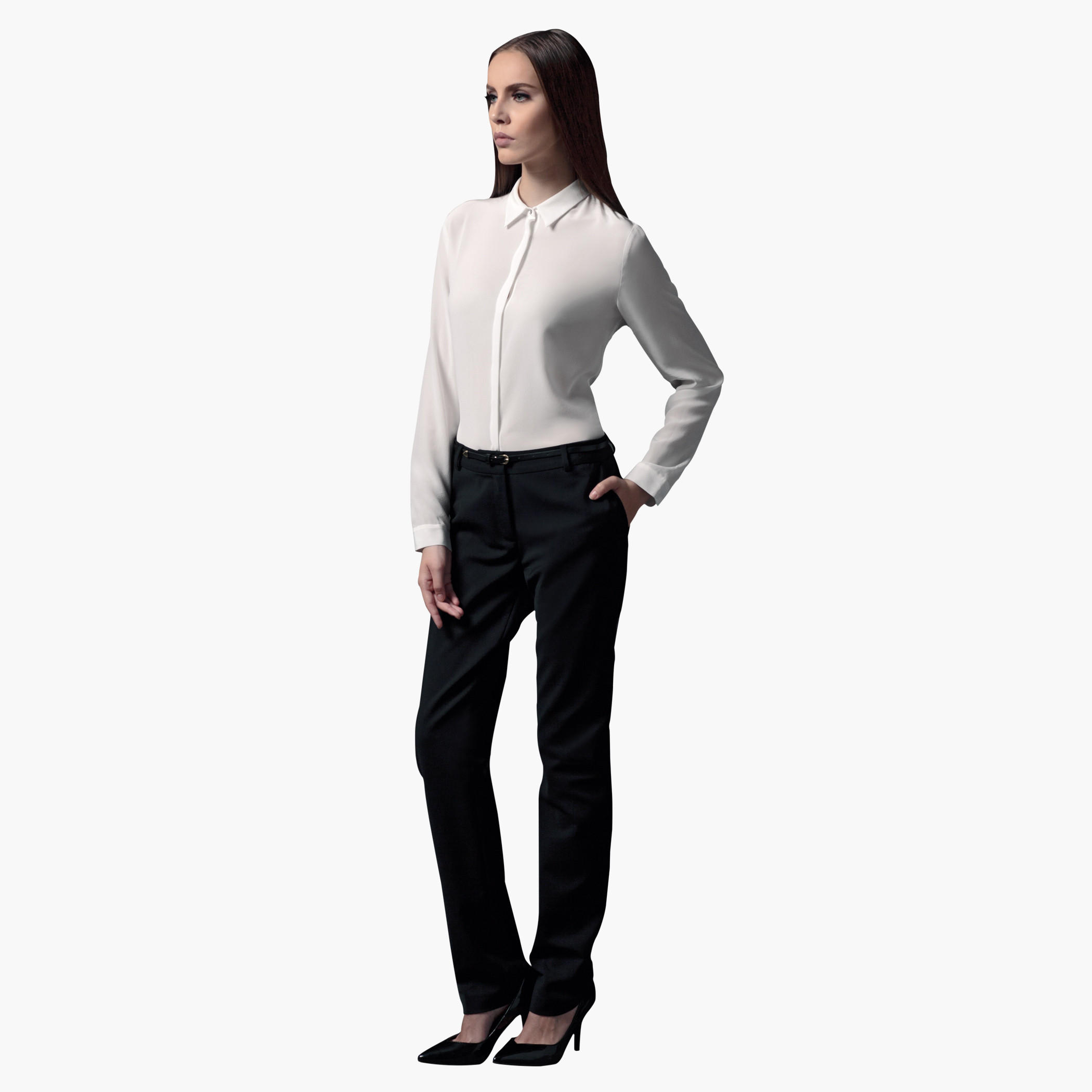 Spread Collar Shirt with Long Sleeves and Concealed Placket-women-clothing-shirtsandblouses-blouses-image-1