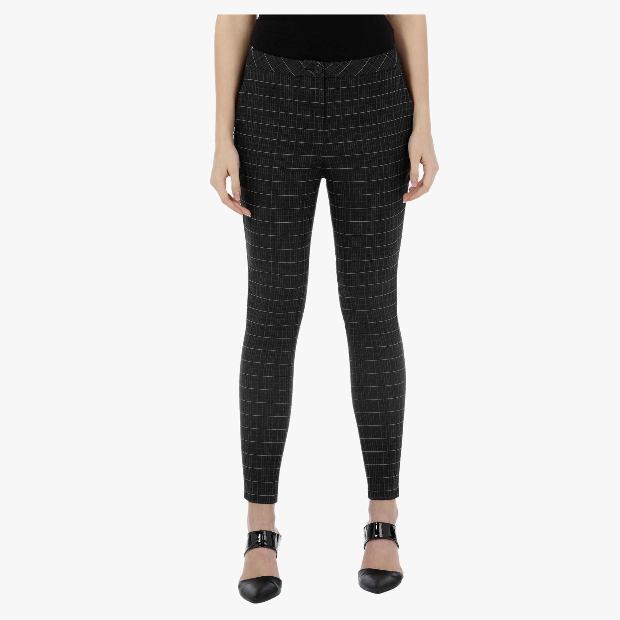 Chequered Textured Pants-women-clothing-bottoms-trousers-image-1