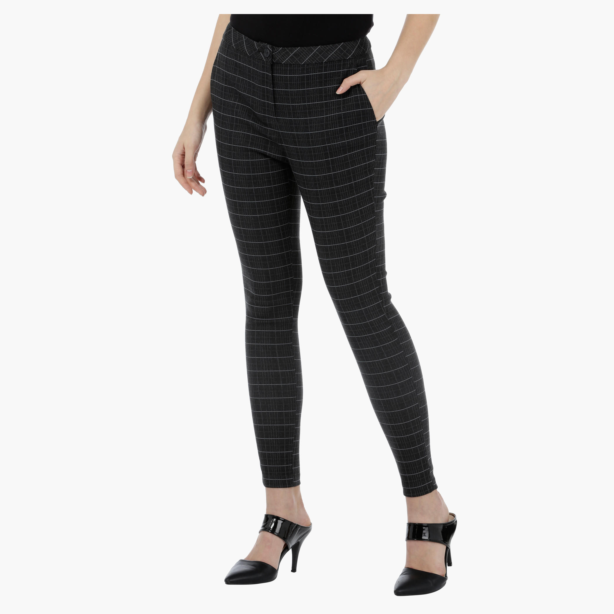 Chequered Textured Pants-women-clothing-bottoms-trousers-image-3