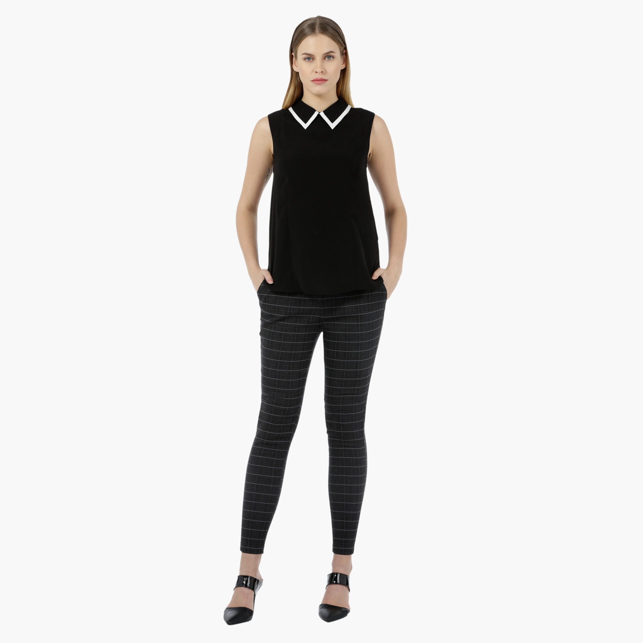 Chequered Textured Pants-women-clothing-bottoms-trousers-image-1