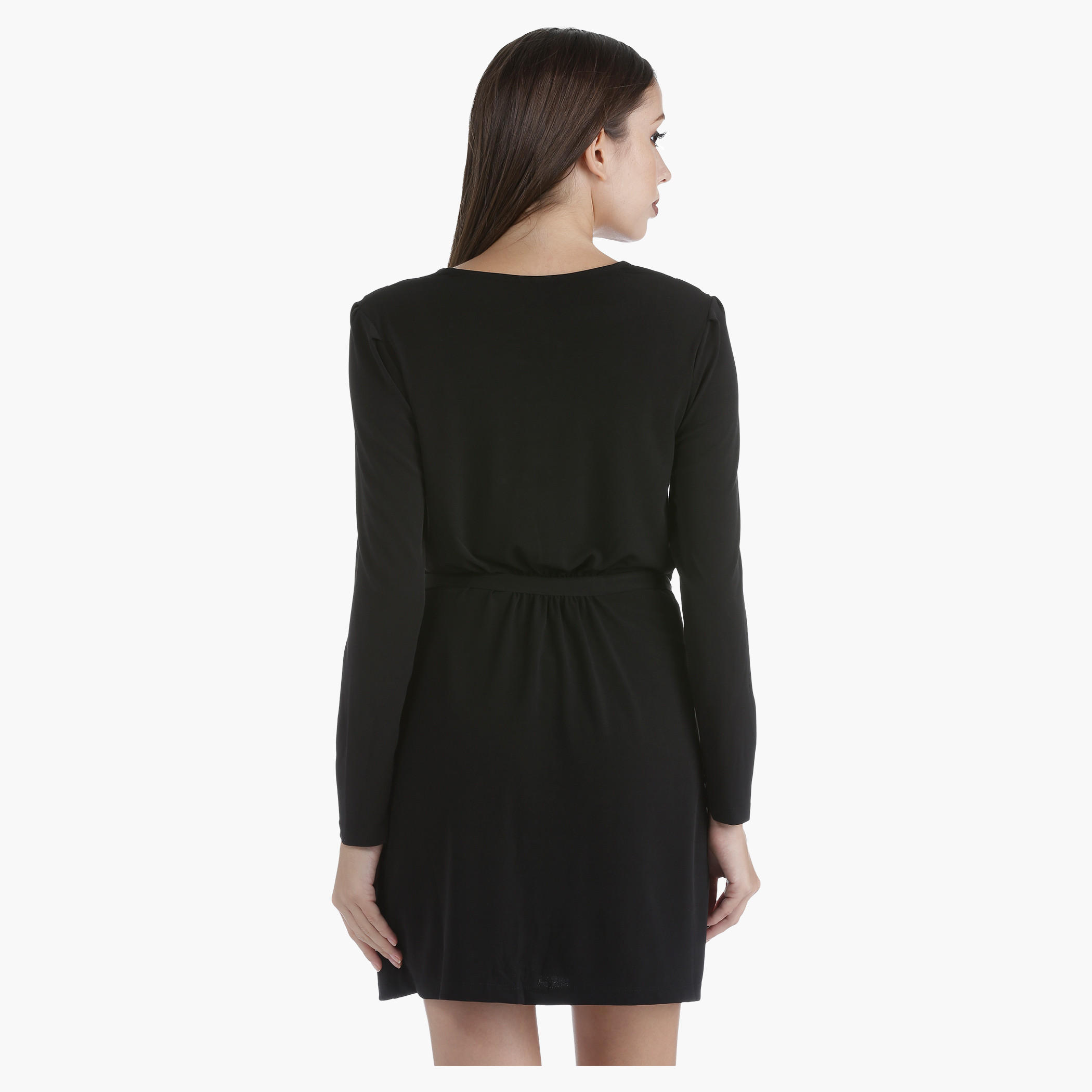 Cowl Neck Dress with Tie-Up Waist and Full Sleeves in Regular Fit-women-clothing-dresses-image-2