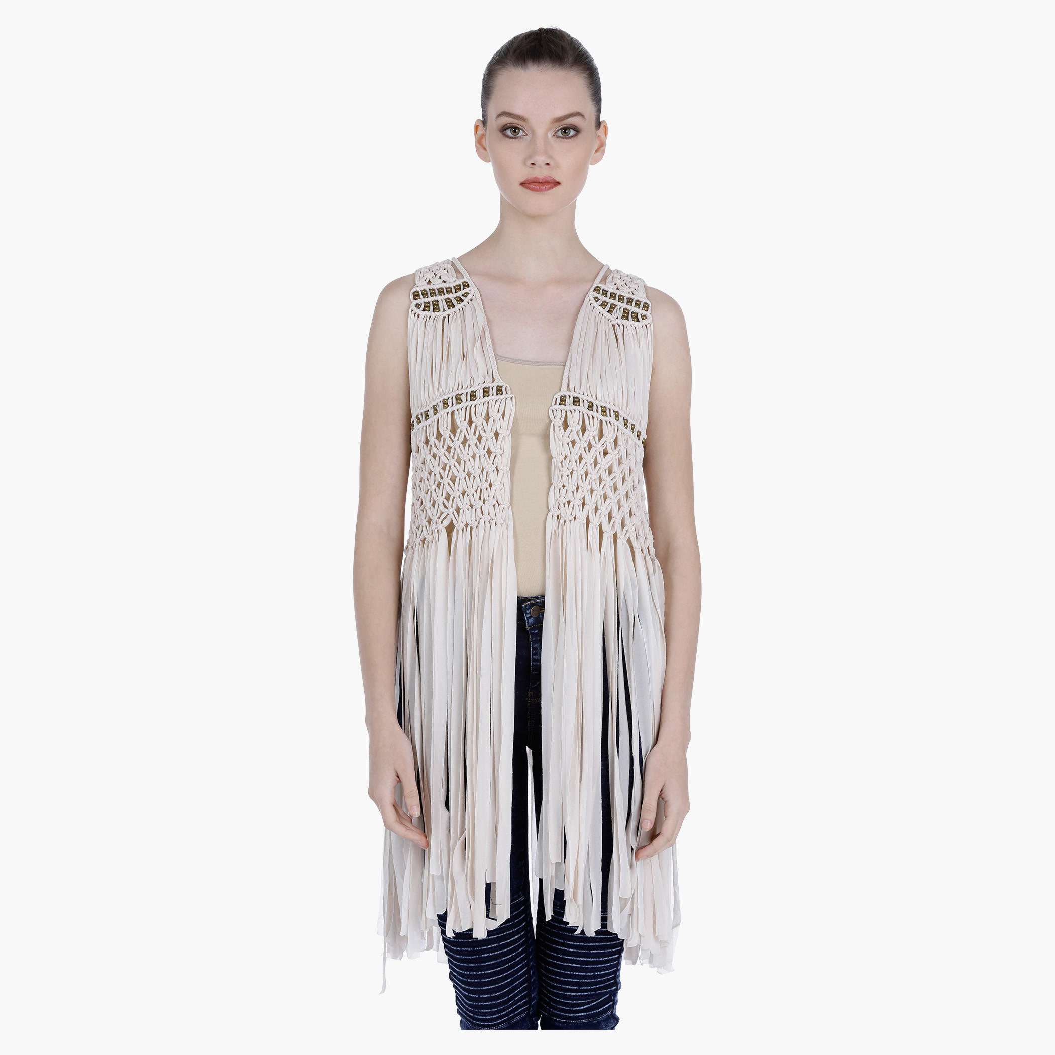Bead Embellished Fringed Shrug with Open Front-women-winterwear-cardigansandjumpers-cardigans-image-1