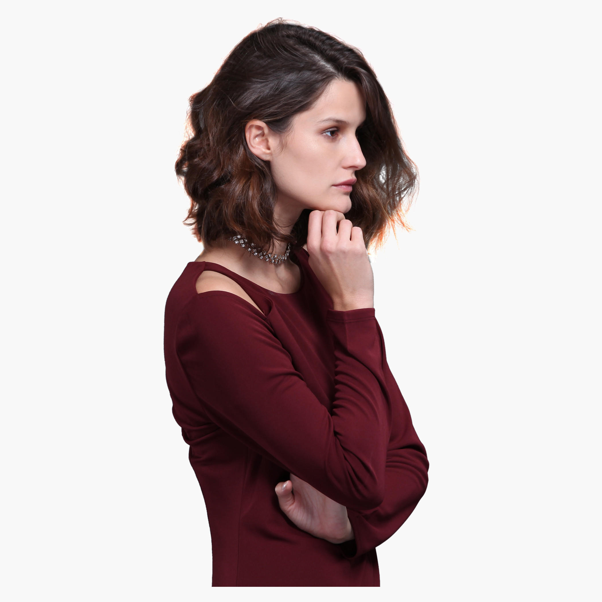 Knitted Long Sleeves Cold Shoulder Maxi Dress with Side Slits-women-clothing-dresses-image-4