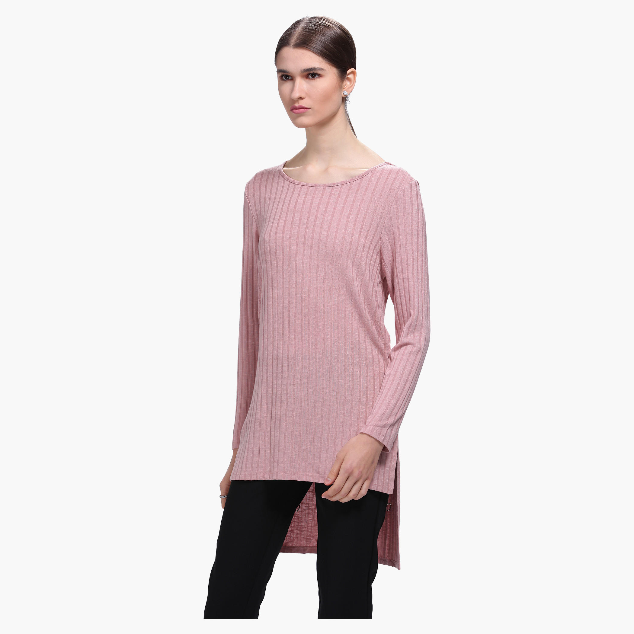 Tunic with High Low Hem and Long Sleeves-women-clothing-shirtsandblouses-blouses-image-1