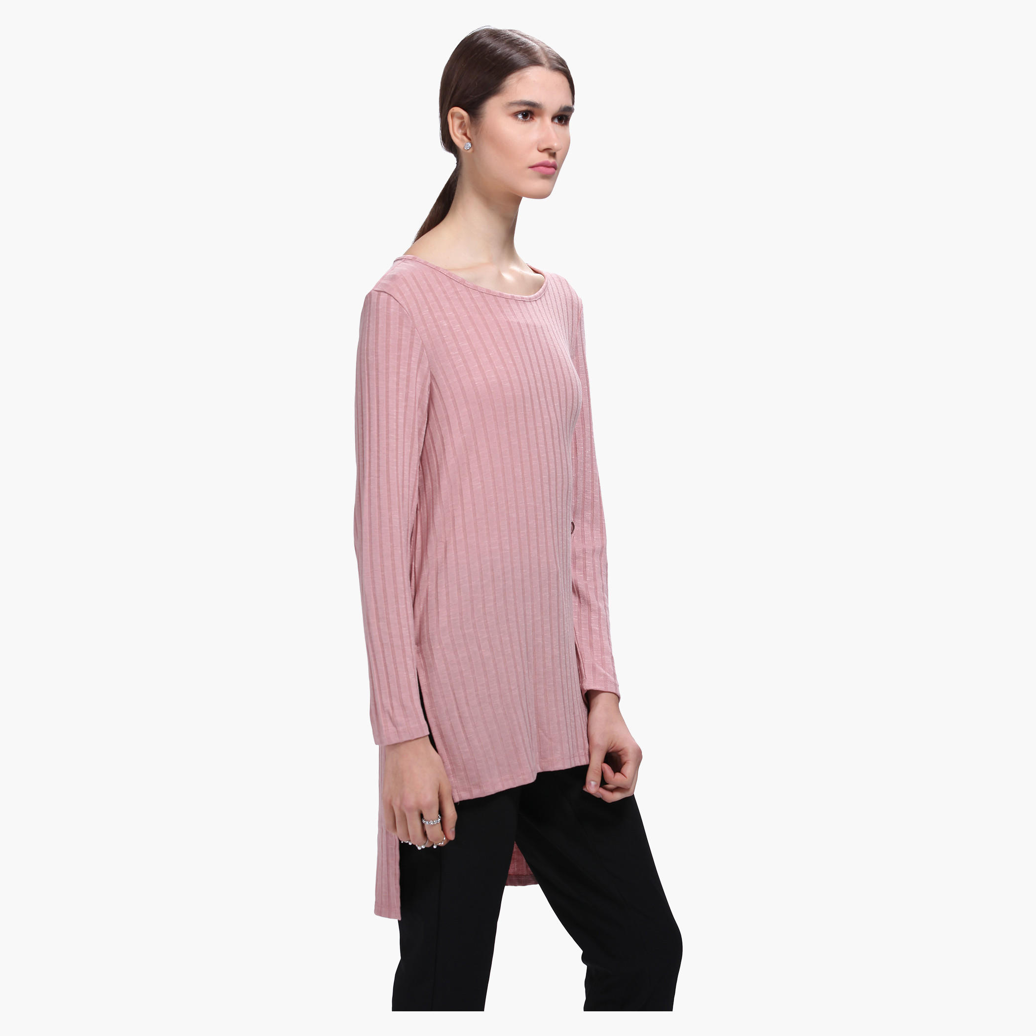 Tunic with High Low Hem and Long Sleeves-women-clothing-shirtsandblouses-blouses-image-3