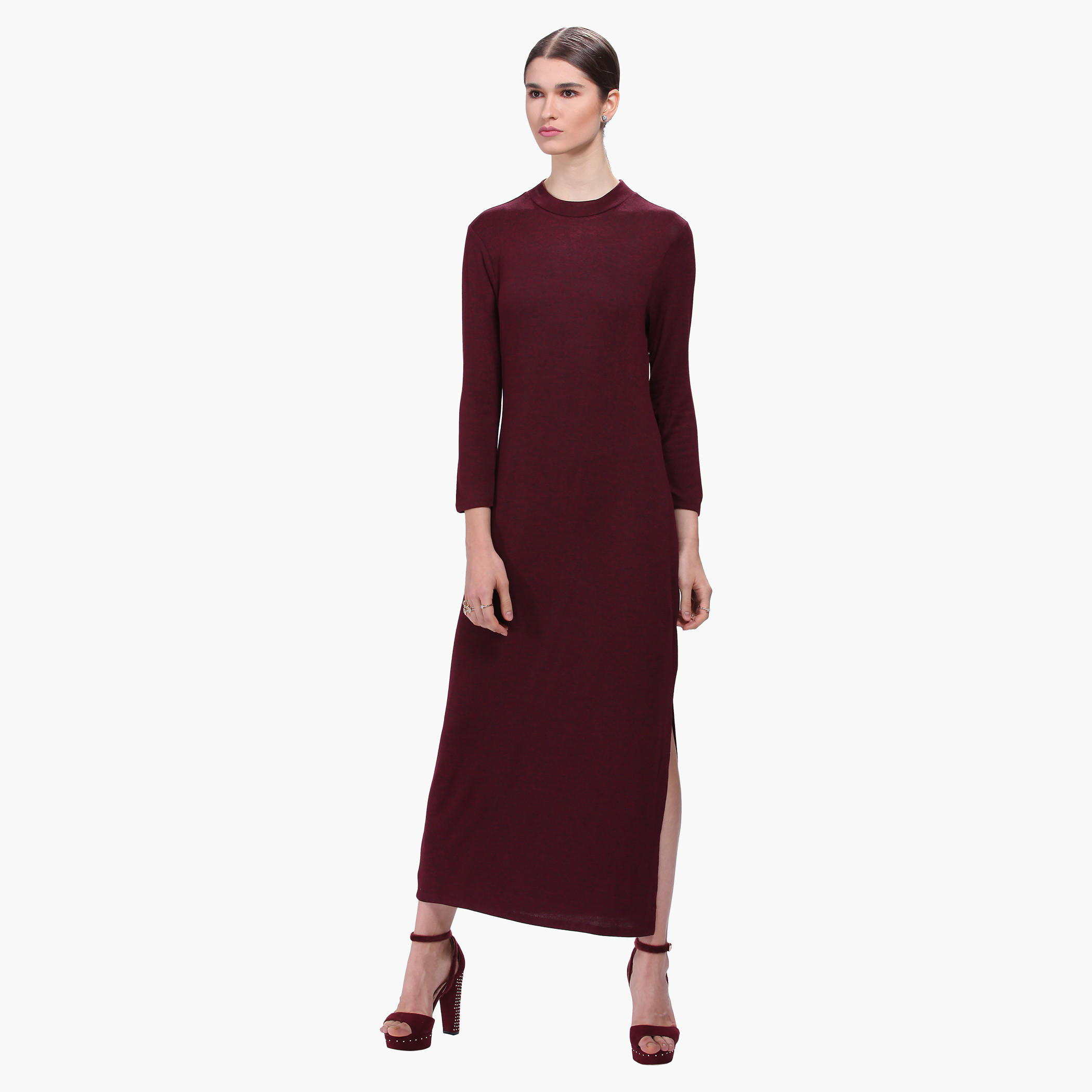 High Neck Sweater Dress with 3/4th Sleeves-women-clothing-dresses-image-1