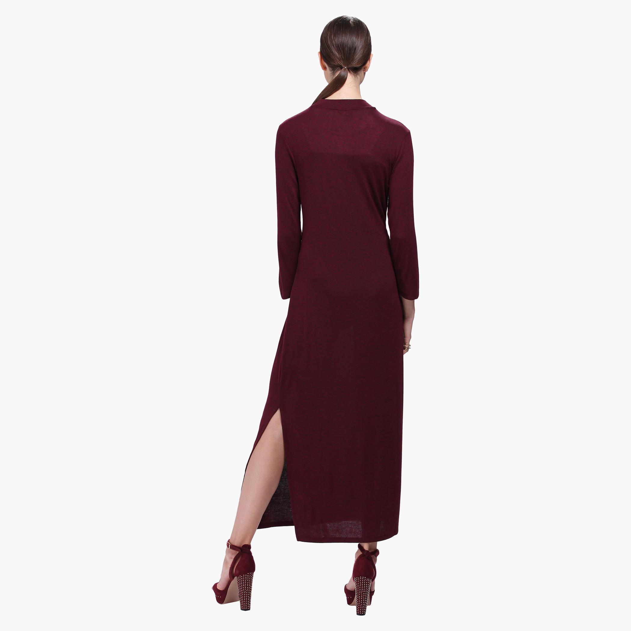 High Neck Sweater Dress with 3/4th Sleeves-women-clothing-dresses-image-2