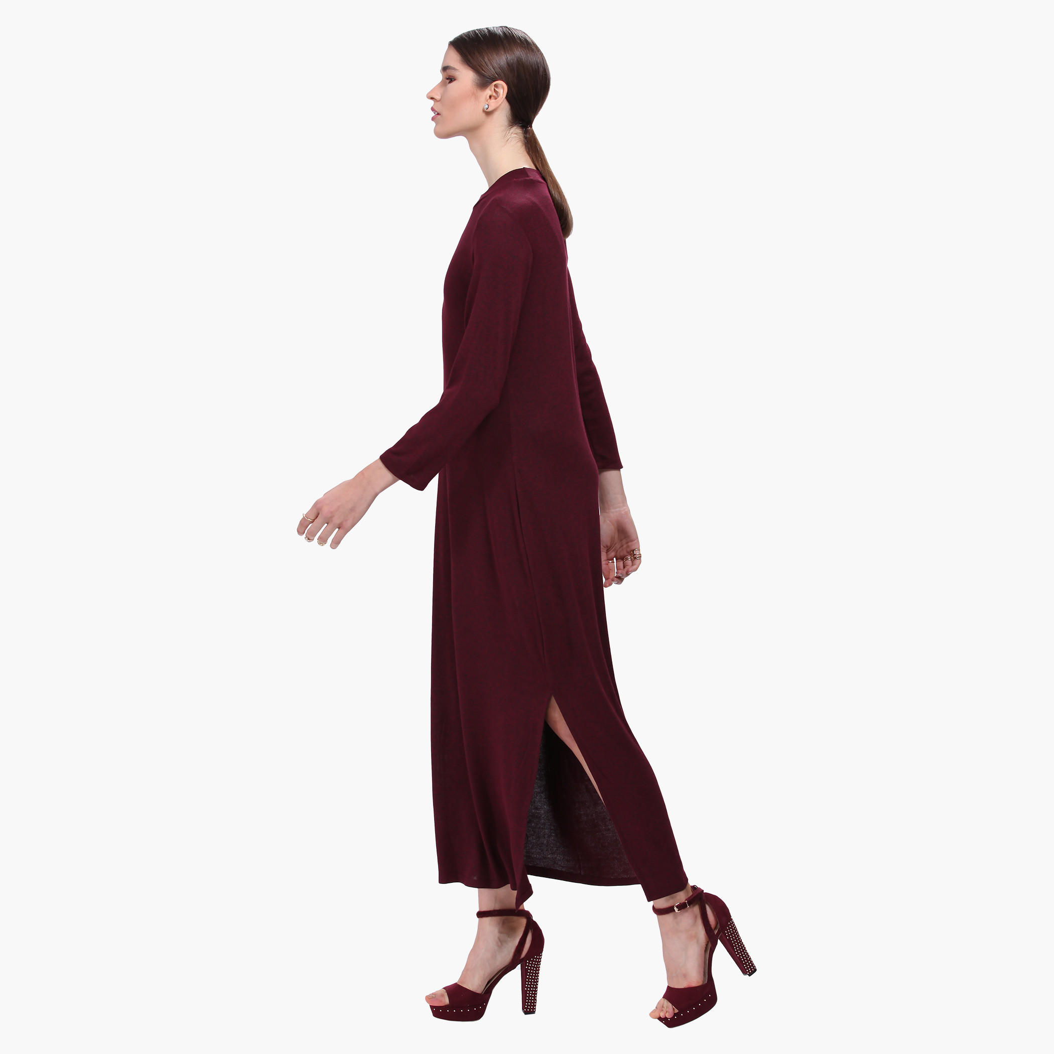 High Neck Sweater Dress with 3/4th Sleeves-women-clothing-dresses-image-3