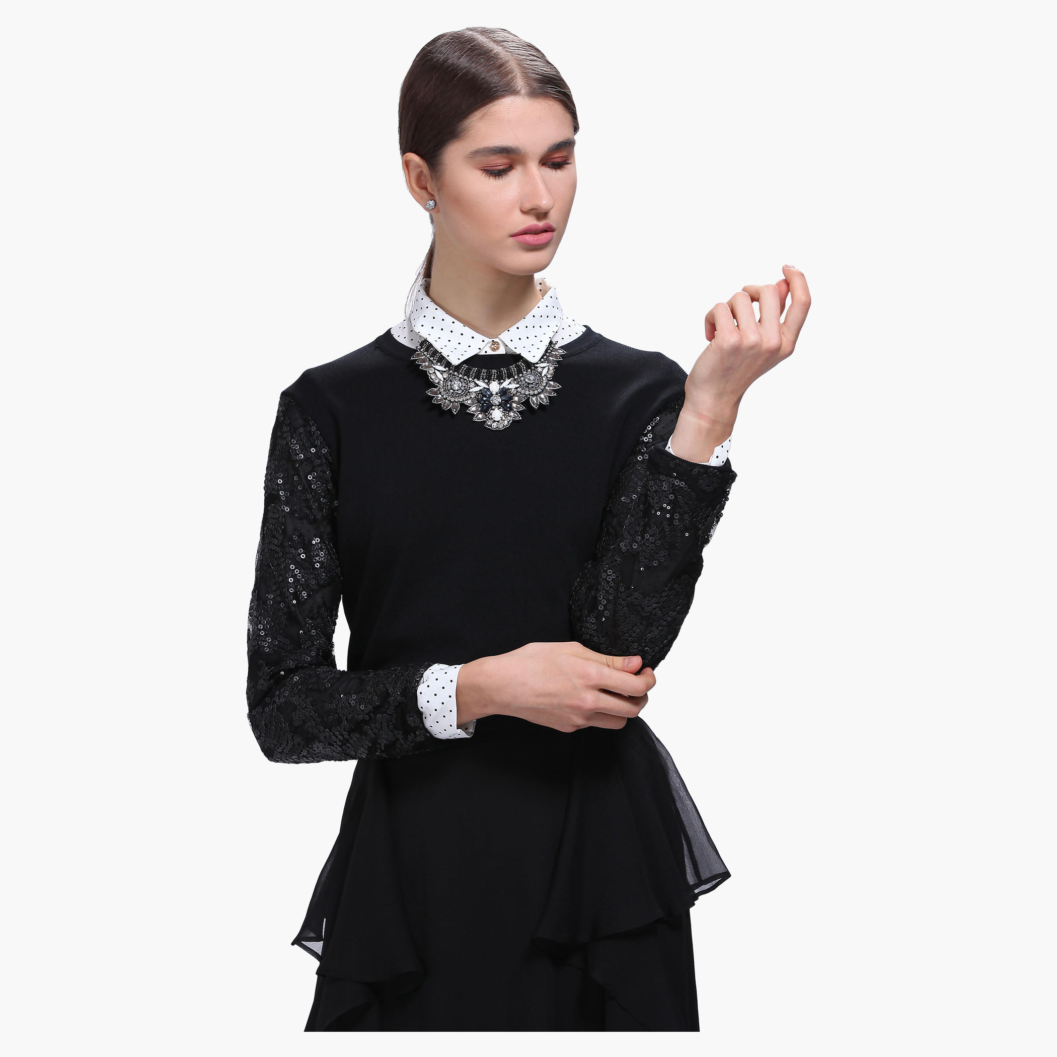 Puffer Chanel Jacket With Beads Detailing and Long Sleeves-women-clothing-cardigansandjumpers-jumpers-image-1