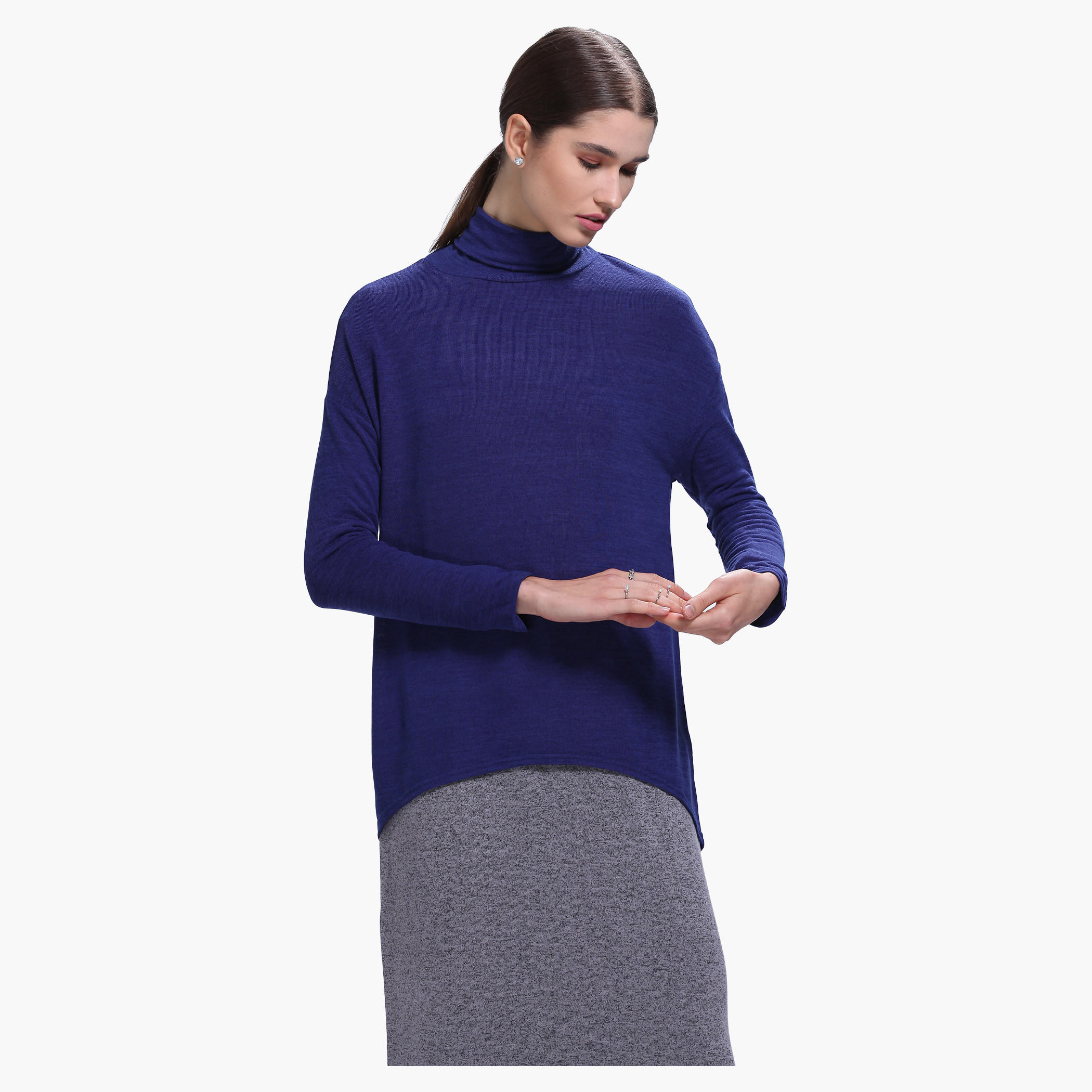 Turtleneck High Low Hem Sweater in Long Sleeves-women-clothing-cardigansandjumpers-jumpers-image-5