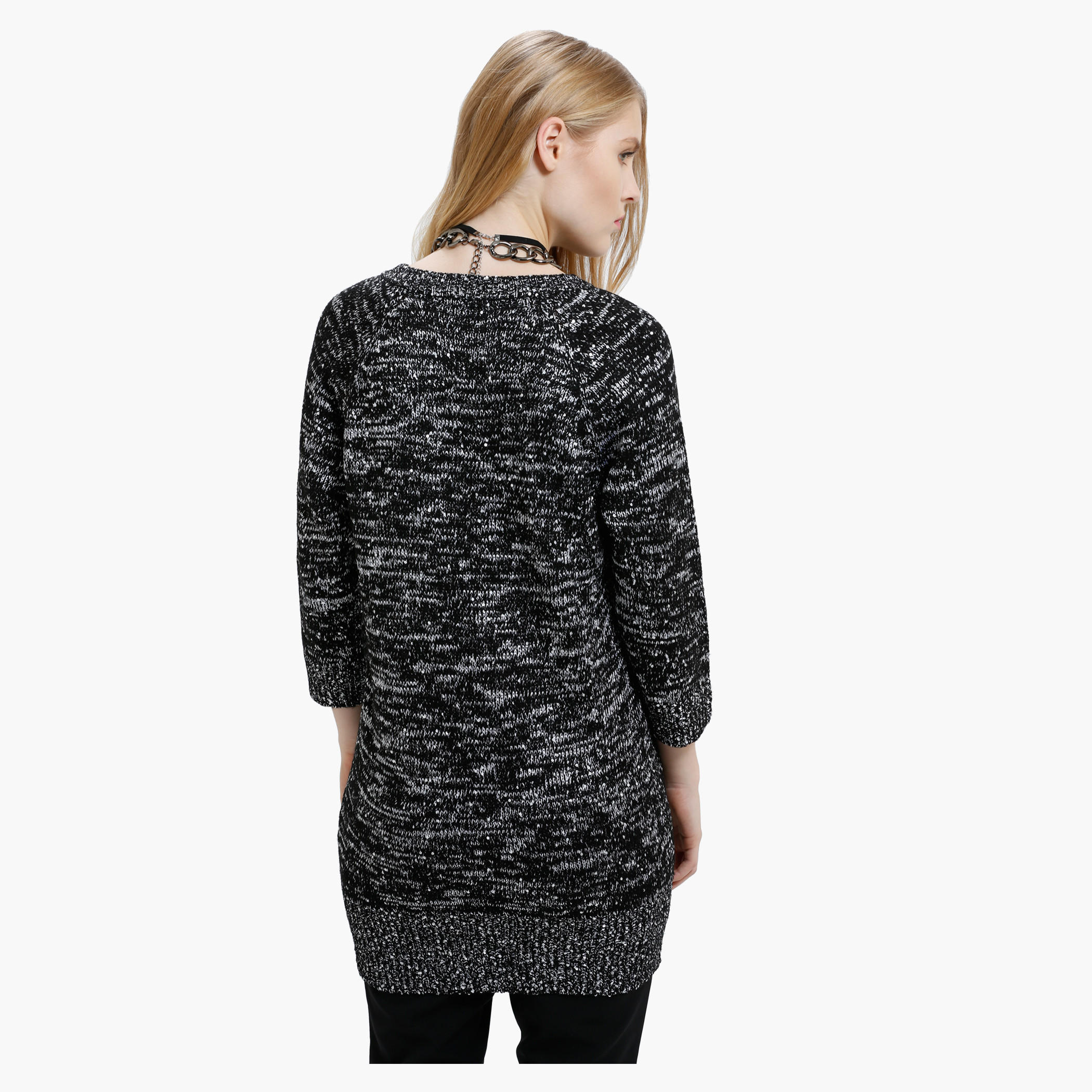 Melange Print Sweater with Round Neck and Long Sleeves-women-clothing-cardigansandjumpers-jumpers-image-2