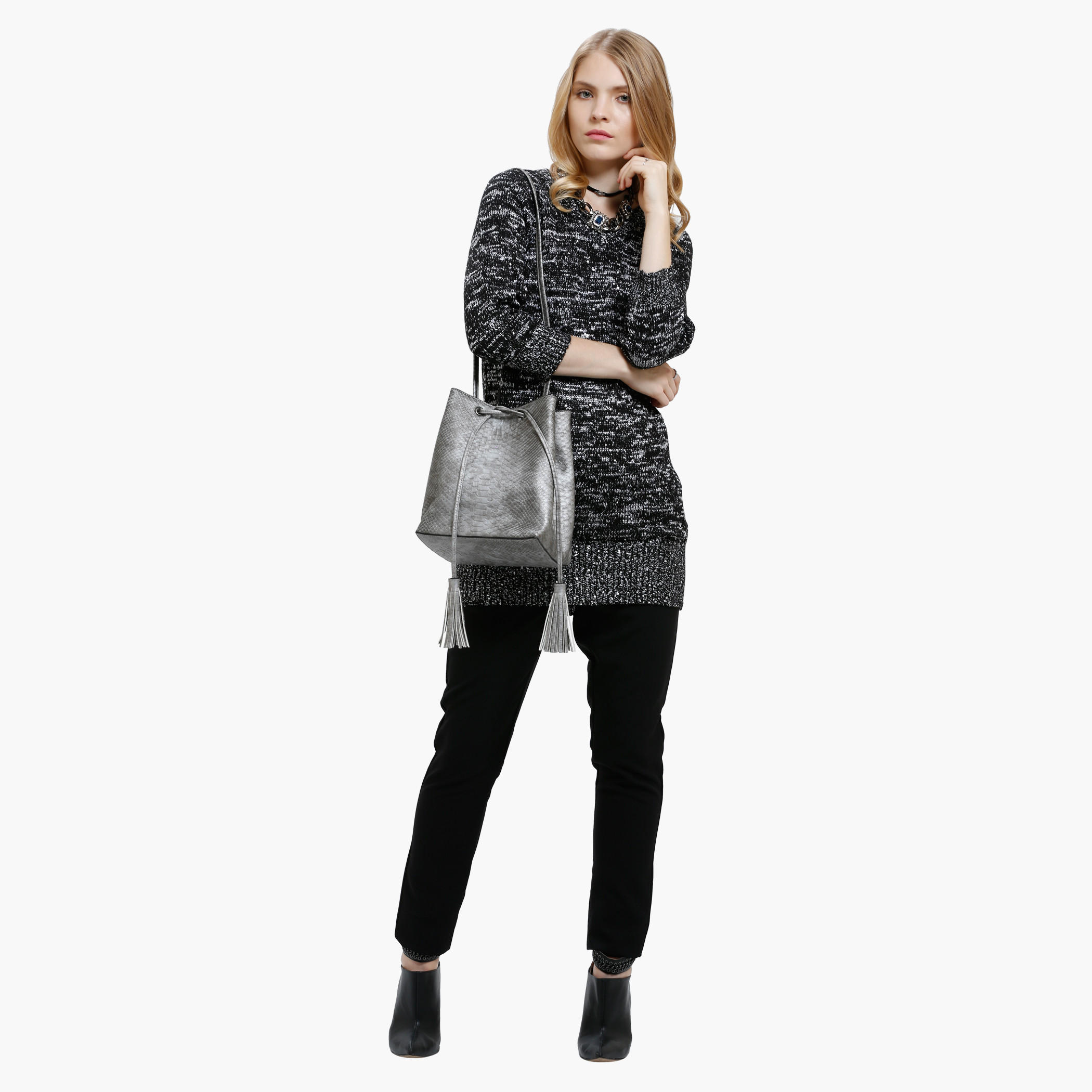 Melange Print Sweater with Round Neck and Long Sleeves-women-clothing-cardigansandjumpers-jumpers-image-5