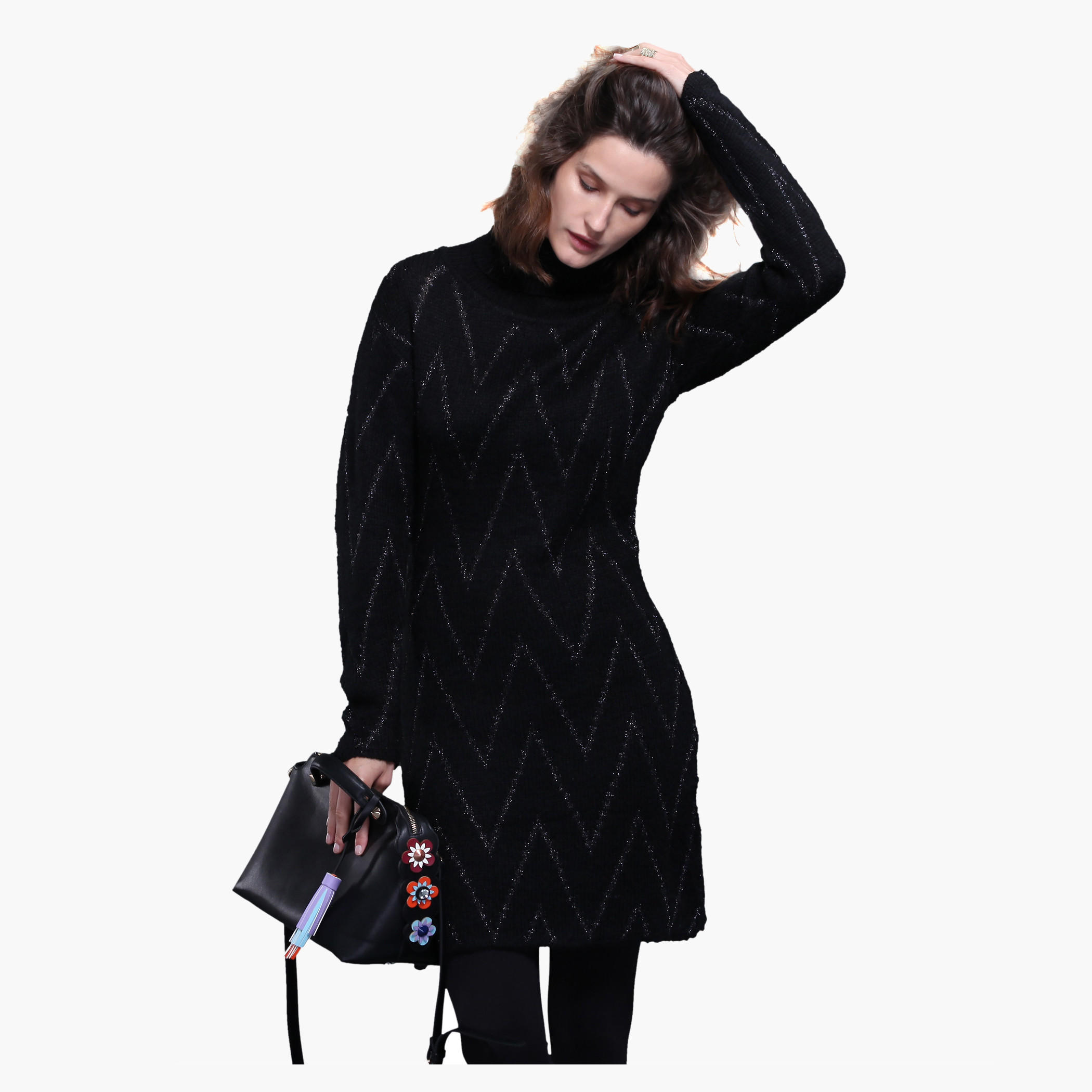 Long Sleeves High Neck Sweater Dress-women-clothing-dresses-image-1