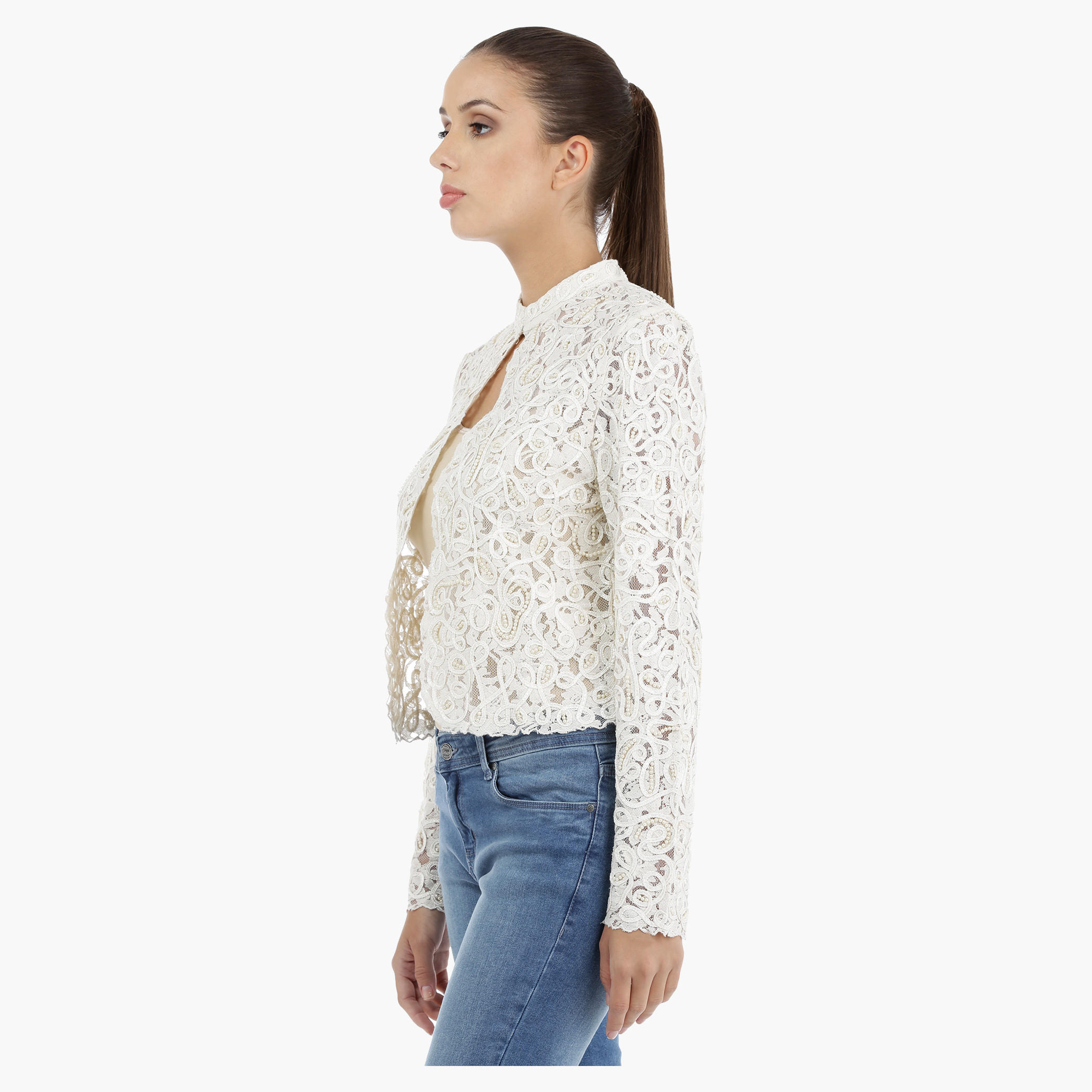 Embellished Lace Jacket with Long Sleeves-women-winterwear-coatsandjackets-jackets-image-3