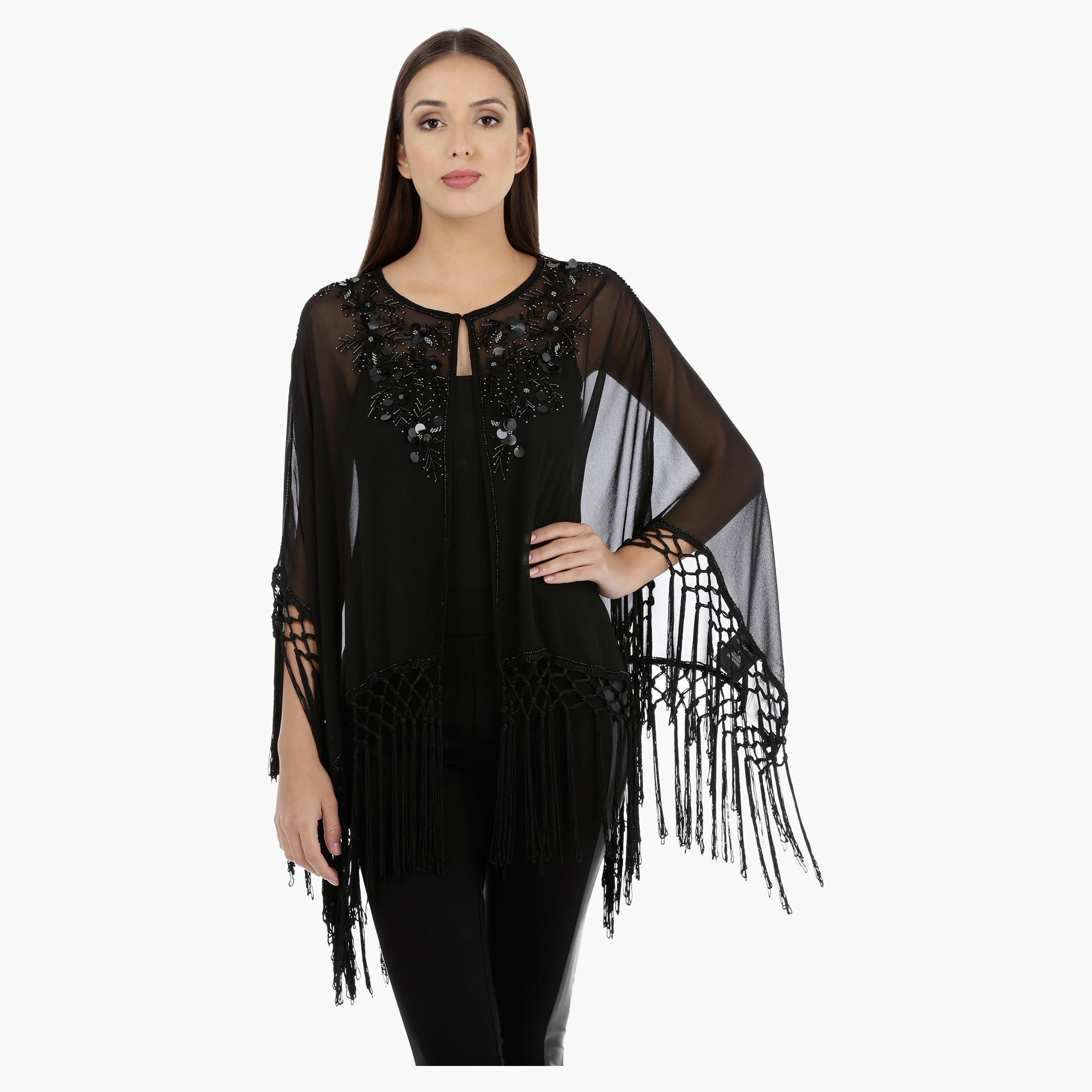 Beaded Fringe Poncho-women-clothing-shirtsandblouses-blouses-image-1