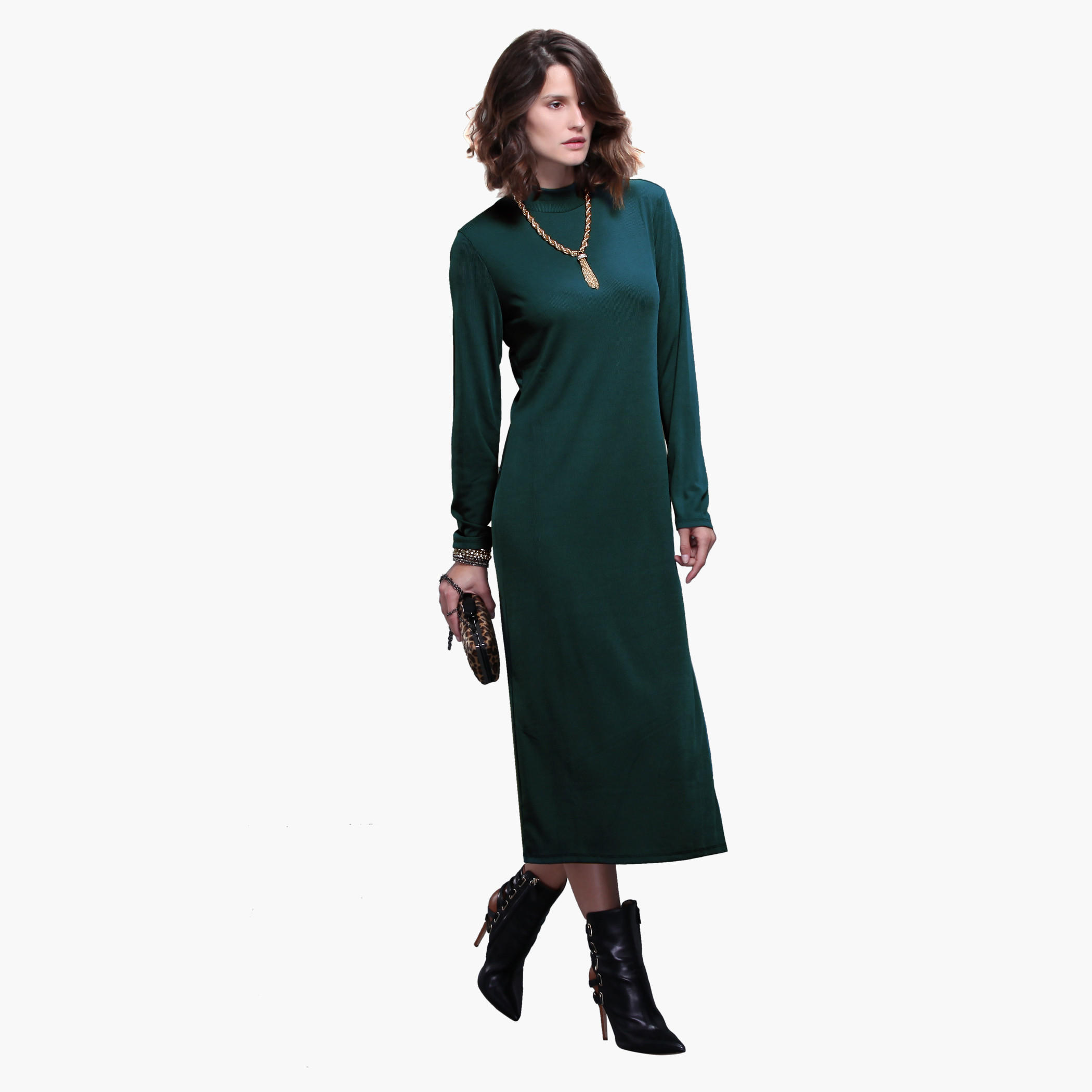 Textured Long Sleeves Maxi Dress with Slit-women-clothing-dresses-image-1