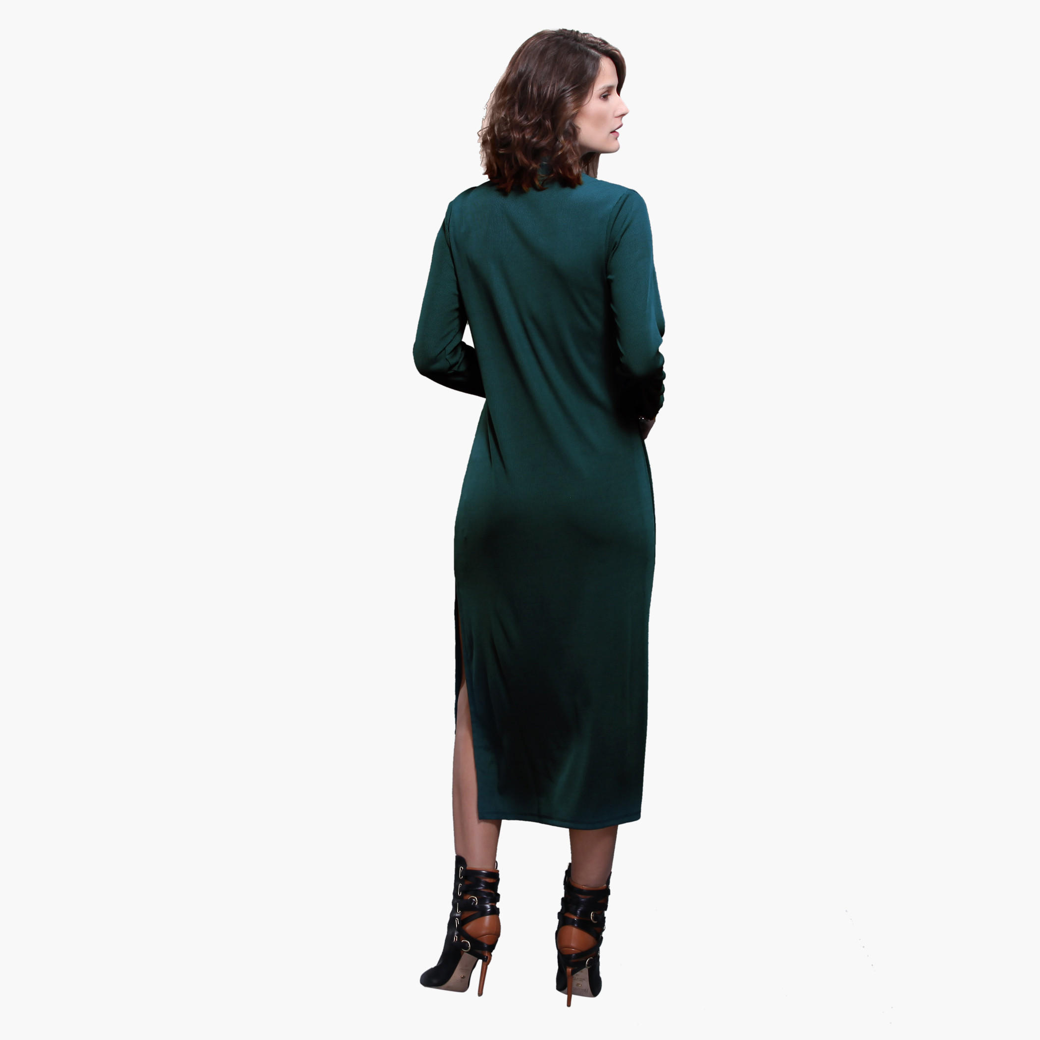 Textured Long Sleeves Maxi Dress with Slit-women-clothing-dresses-image-2