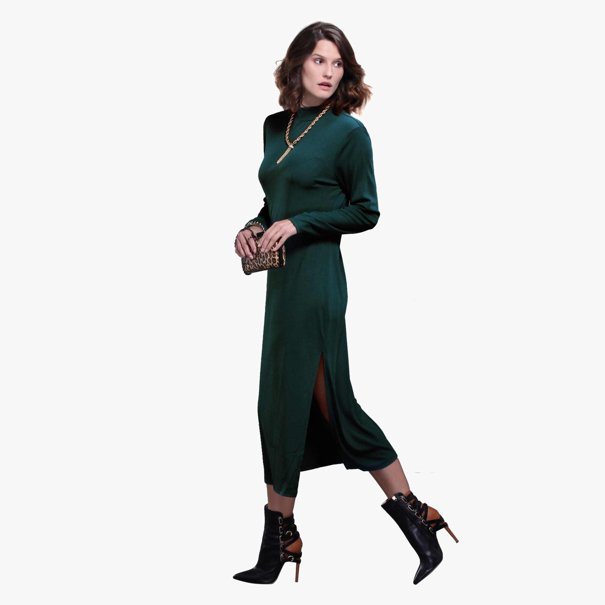 Textured Long Sleeves Maxi Dress with Slit-women-clothing-dresses-image-3