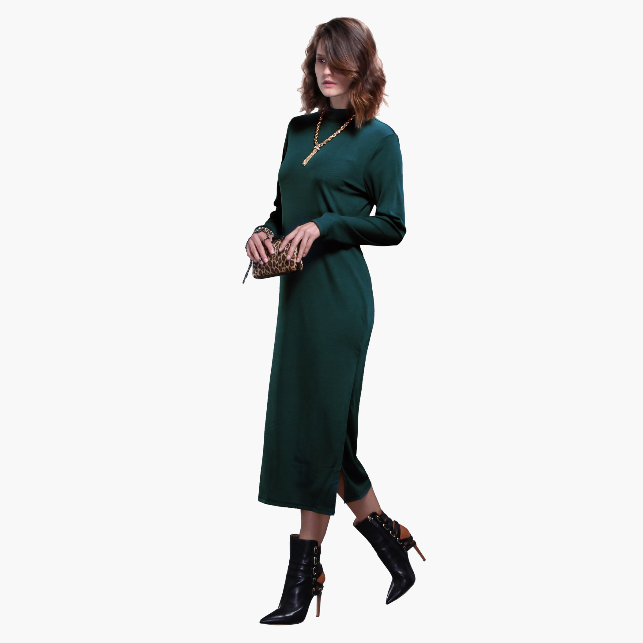 Textured Long Sleeves Maxi Dress with Slit-women-clothing-dresses-image-5