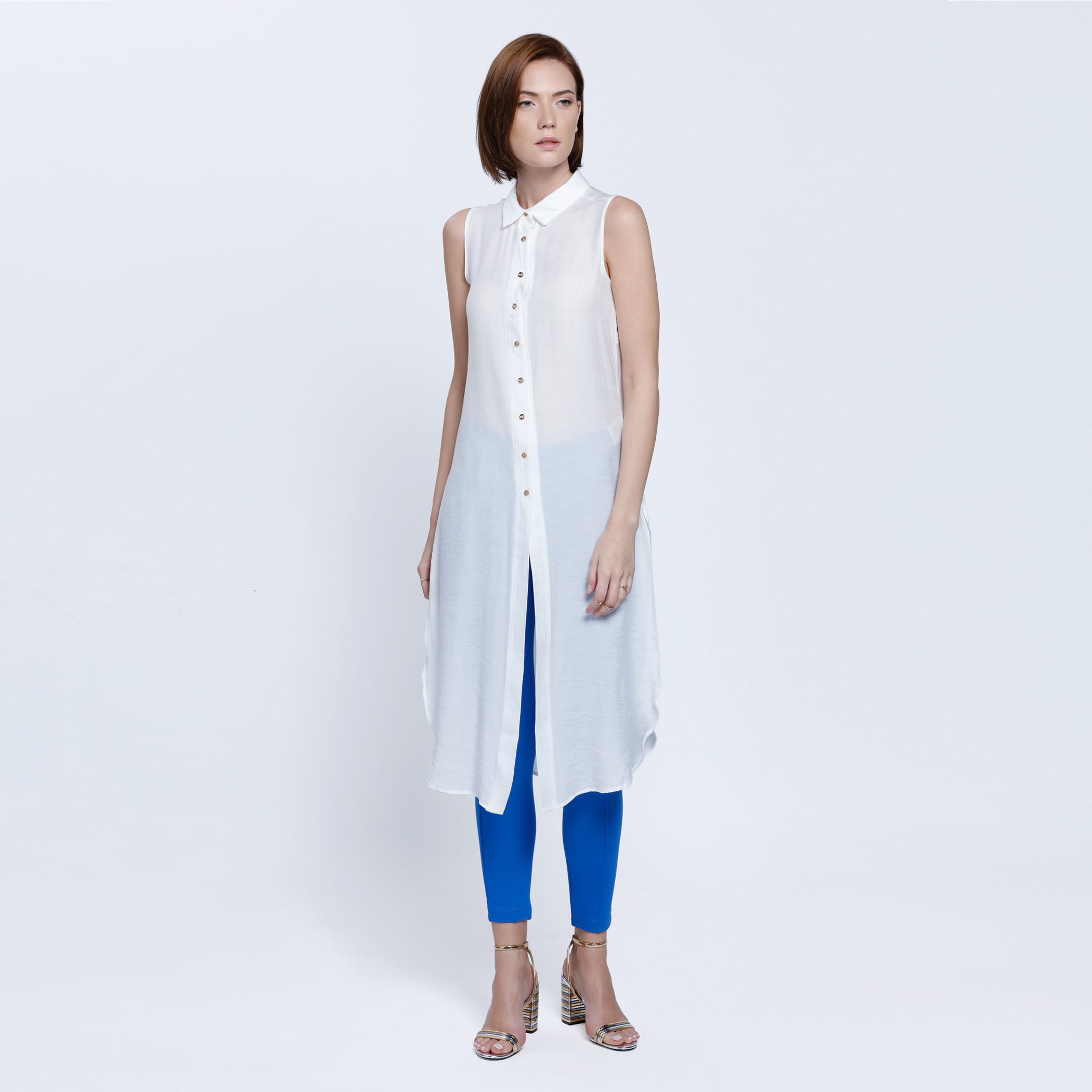 Sleeveless Long Shirt Top with Button Placket and Slits-women-clothing-shirtsandblouses-blouses-image-5