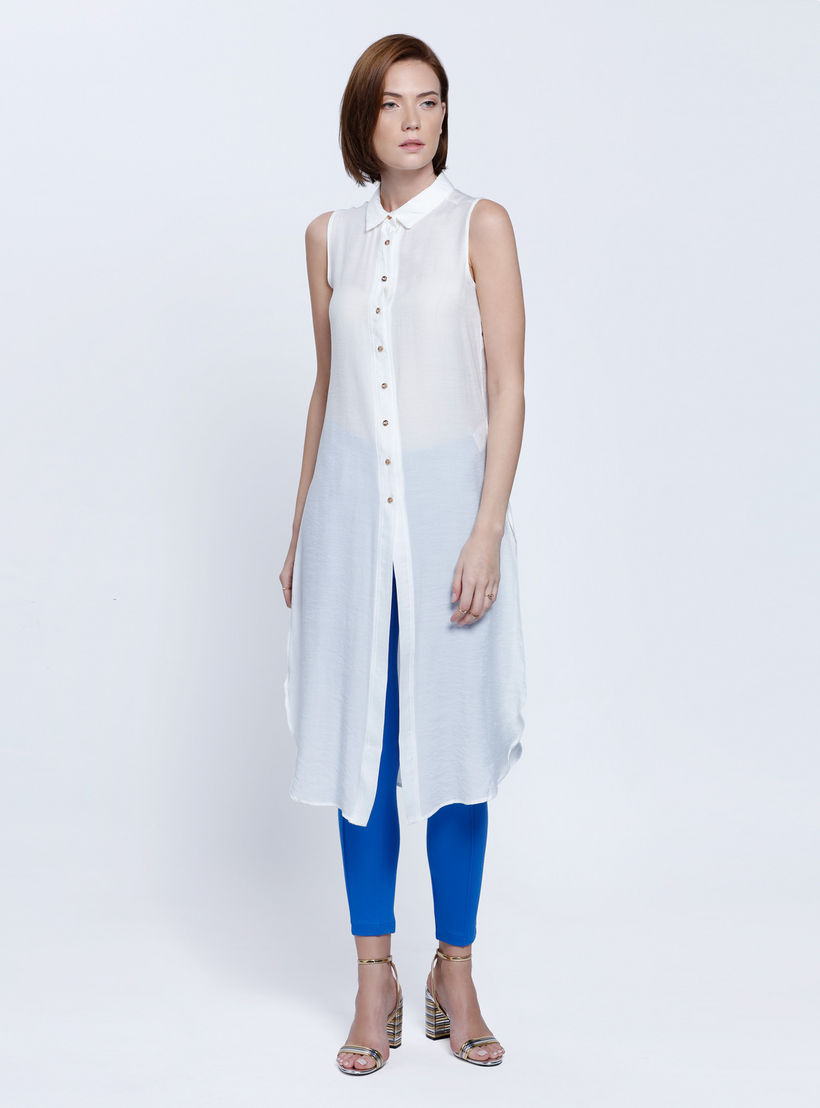 Sleeveless Long Shirt Top with Button Placket and Slits-women-clothing-shirtsandblouses-blouses-image-5