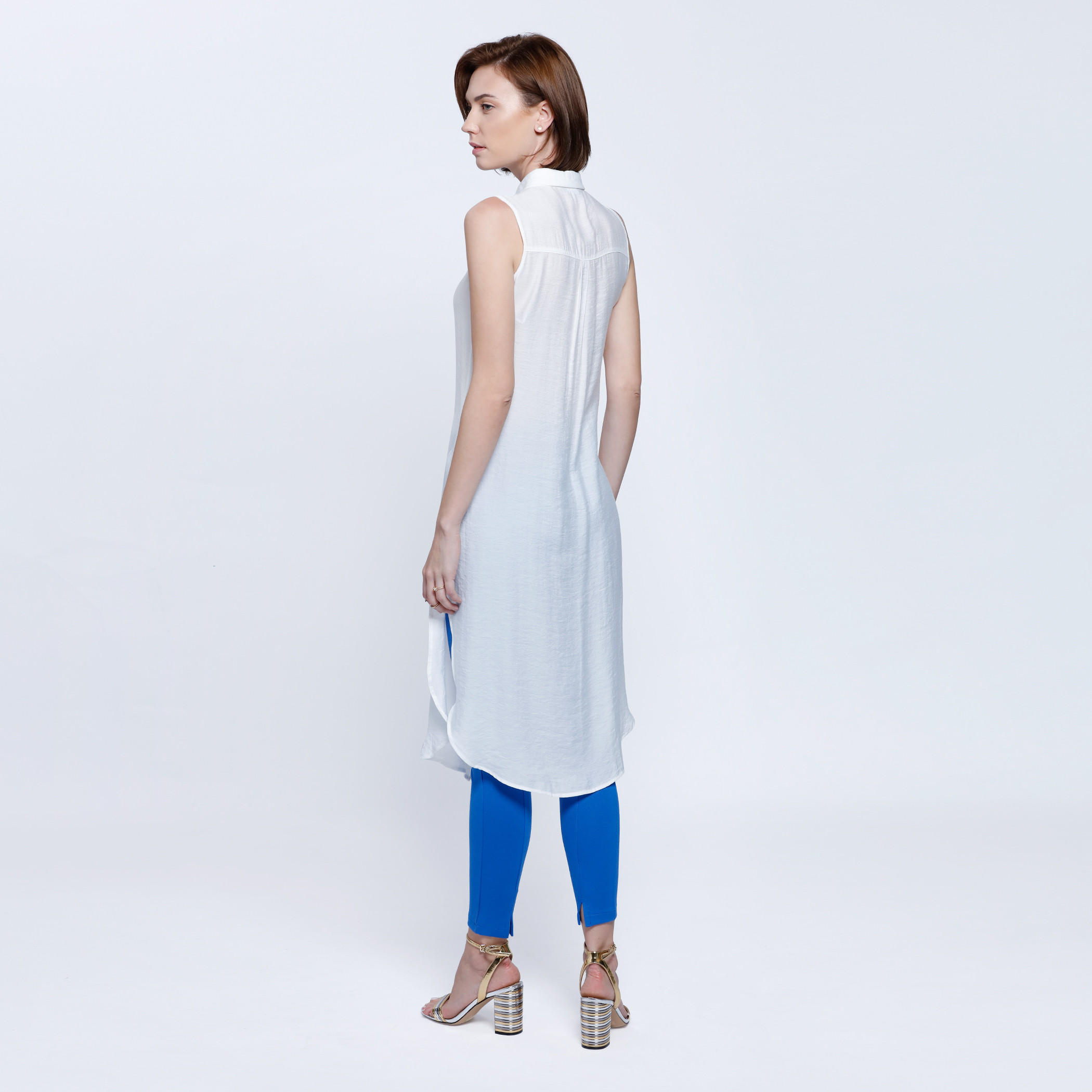 Sleeveless Long Shirt Top with Button Placket and Slits-women-clothing-shirtsandblouses-blouses-image-4