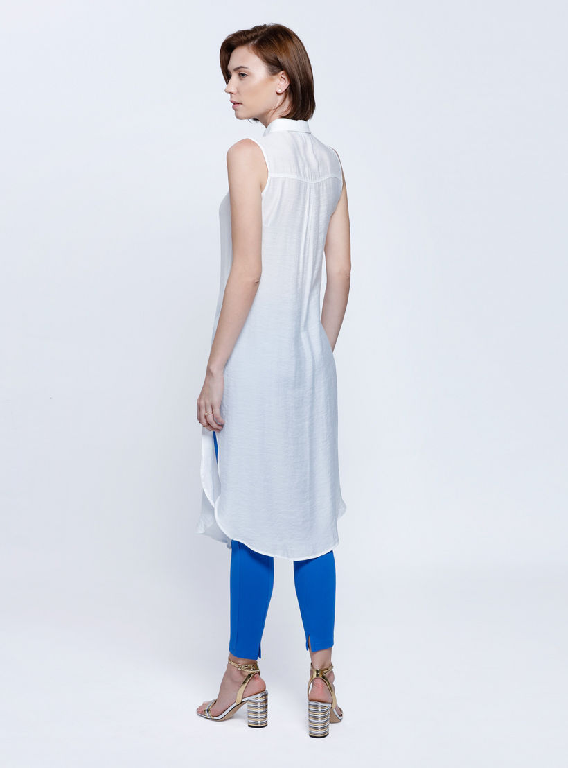 Sleeveless Long Shirt Top with Button Placket and Slits-women-clothing-shirtsandblouses-blouses-image-4