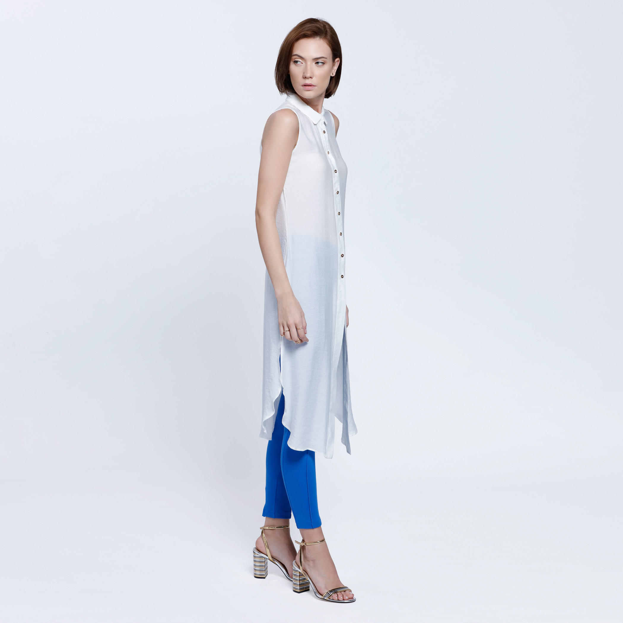 Sleeveless Long Shirt Top with Button Placket and Slits-women-clothing-shirtsandblouses-blouses-image-3