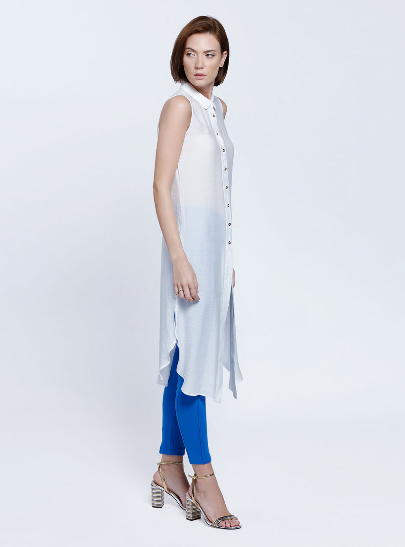 Sleeveless Long Shirt Top with Button Placket and Slits-women-clothing-shirtsandblouses-blouses-image-3