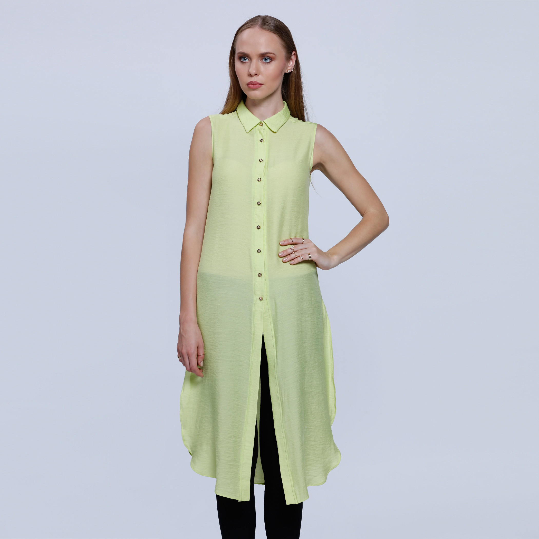 Sleeveless Shirt Dress with Side Slit-women-clothing-shirtsandblouses-blouses-image-1