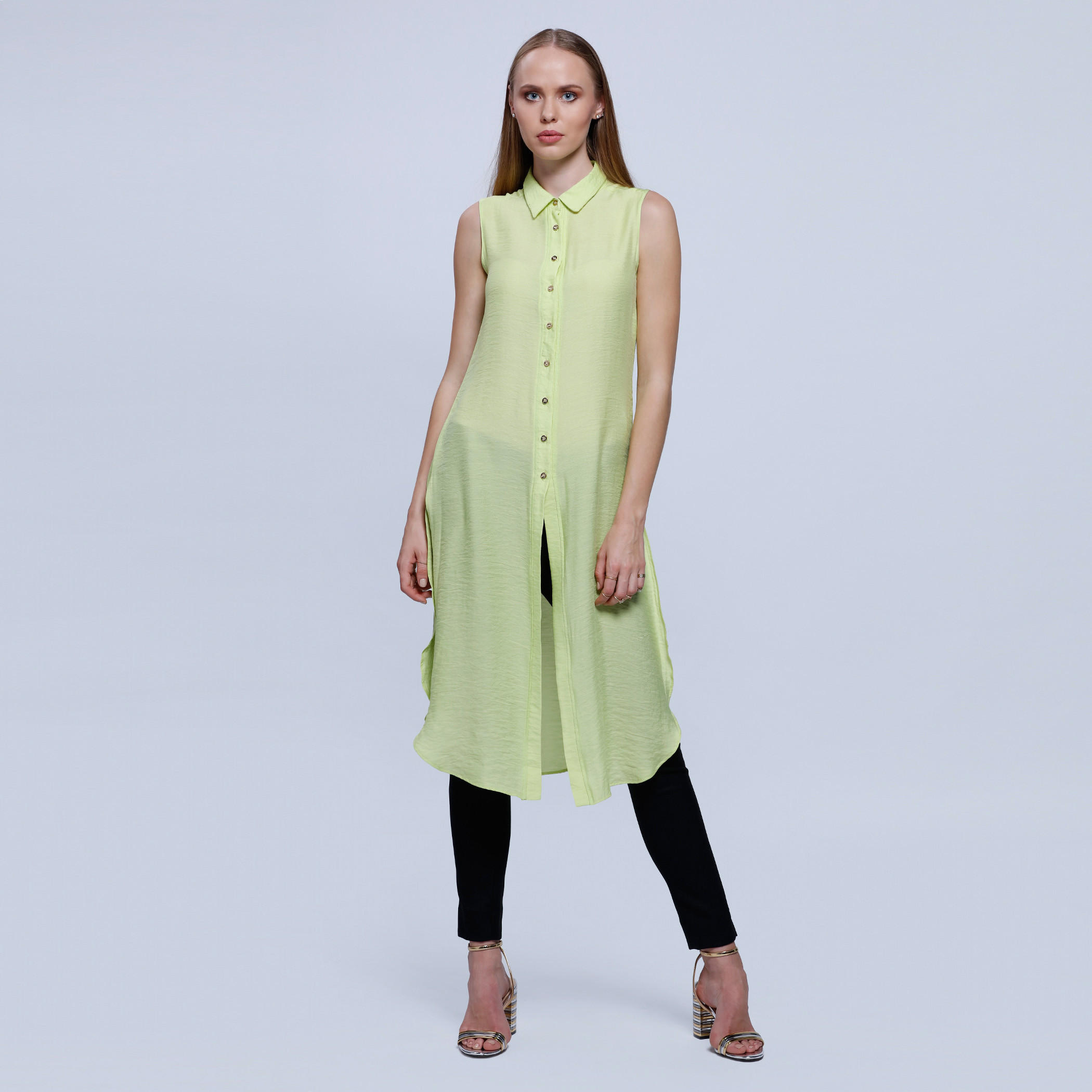 Sleeveless Shirt Dress with Side Slit-women-clothing-shirtsandblouses-blouses-image-5
