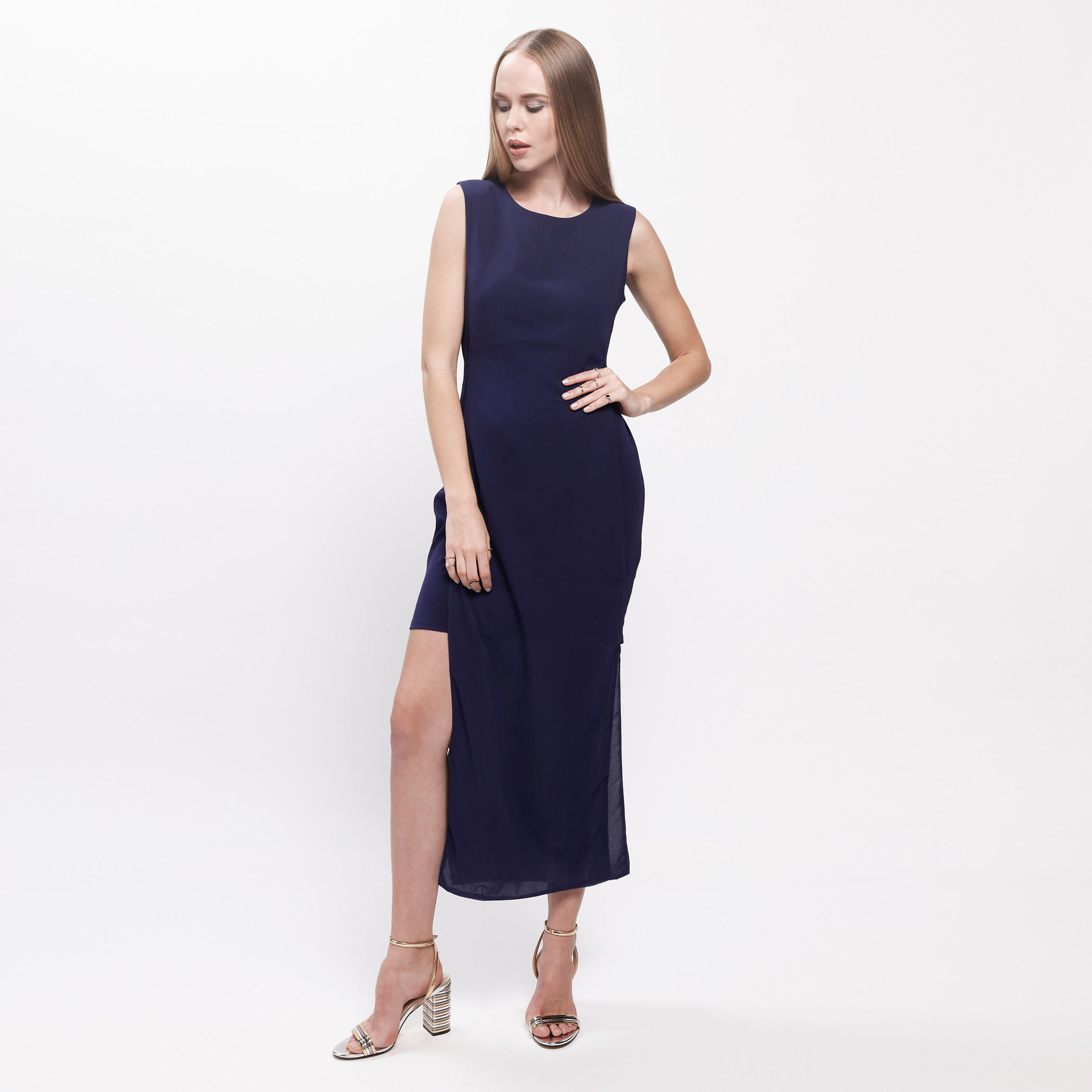 Sleeveless Dress with Round Neck and Tie-Up Back-women-clothing-dresses-image-1