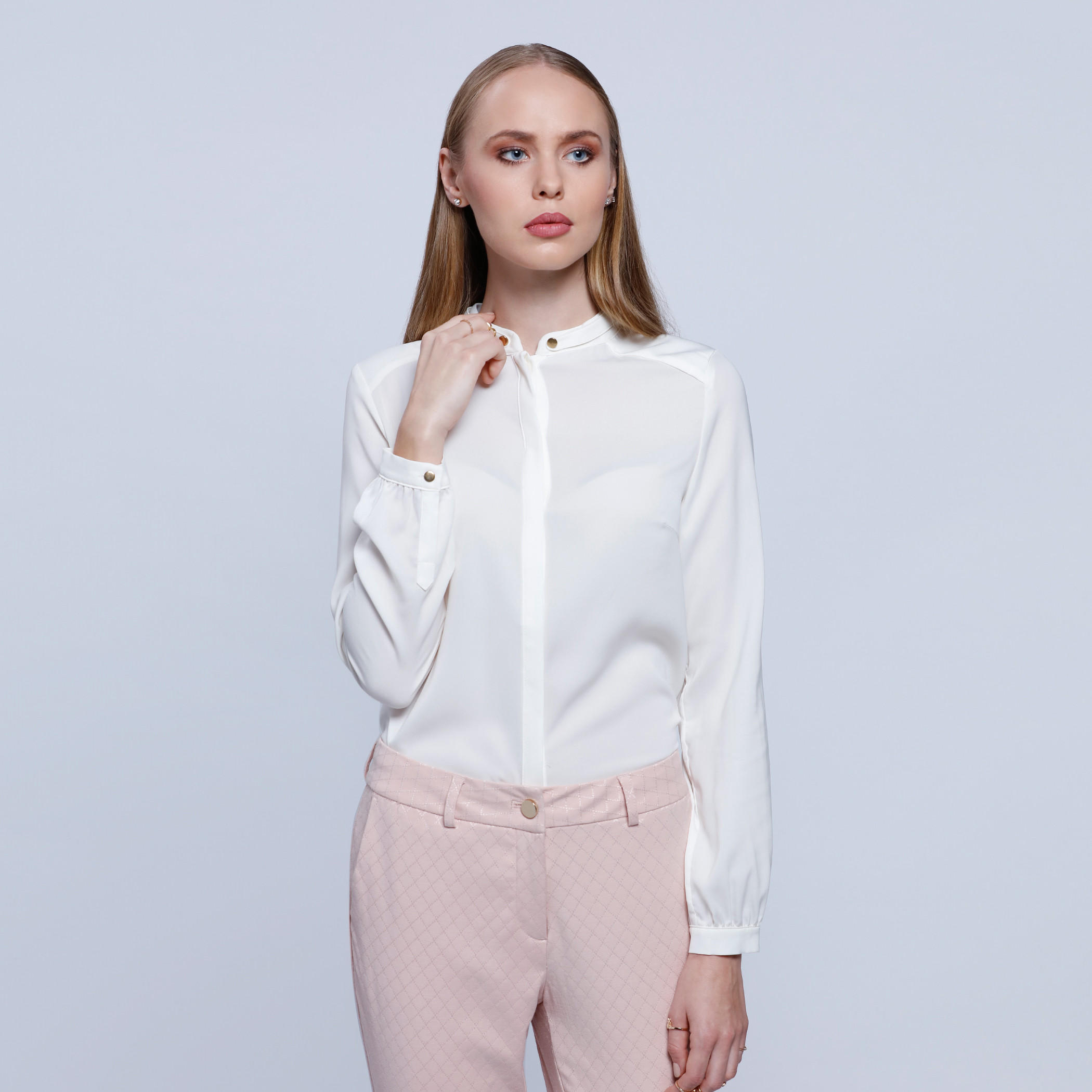 Long Sleeves Shirt with Mandarin Collar-women-clothing-shirtsandblouses-blouses-image-1
