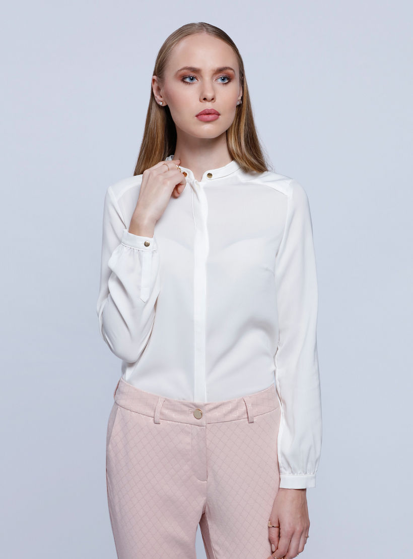 Long Sleeves Shirt with Mandarin Collar-women-clothing-shirtsandblouses-blouses-image-1