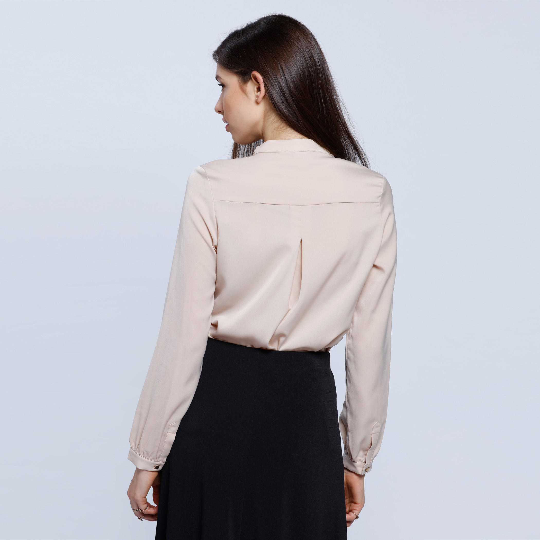 Mandarin Collar Shirt with Buttoned Lapel and Long Sleeves-women-clothing-shirtsandblouses-blouses-image-2