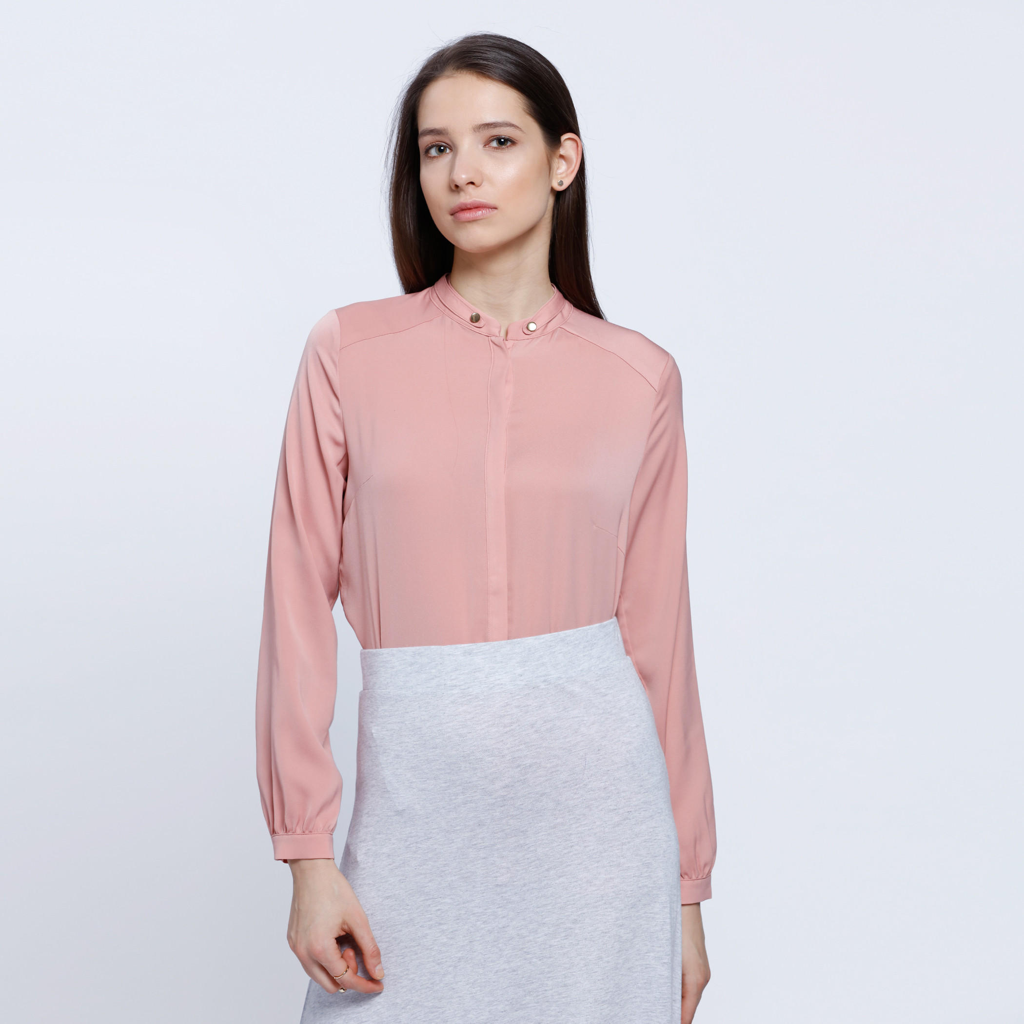 Mandarin Collar Shirt With Buttoned Lapel-women-clothing-shirtsandblouses-blouses-image-5