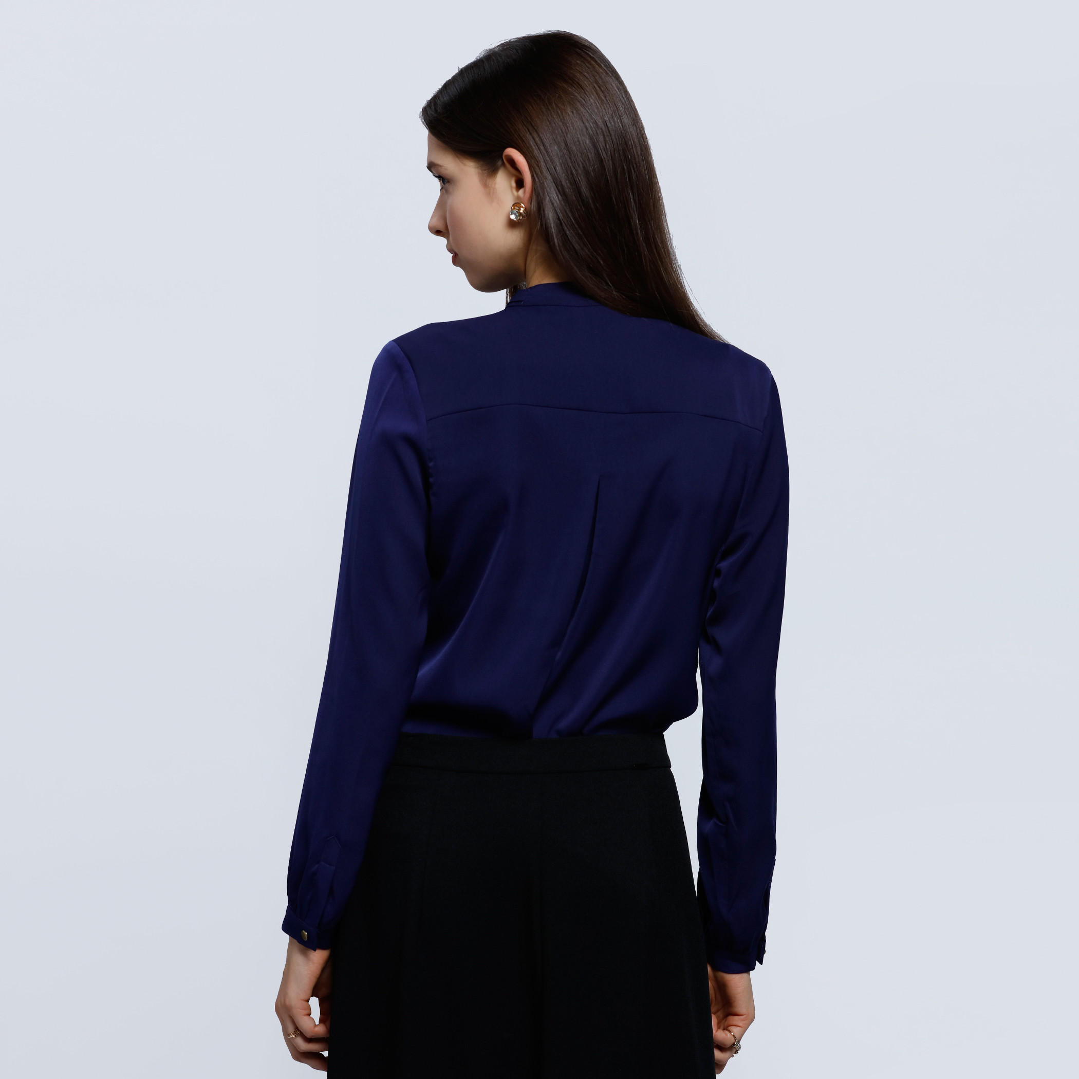 Mandarin Collar Shirt with Buttoned Lapel and Long Sleeves-women-clothing-shirtsandblouses-blouses-image-7