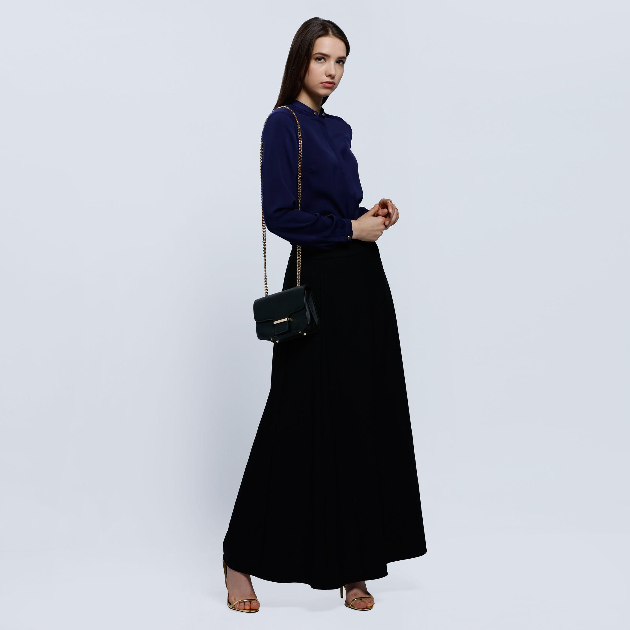 Mandarin Collar Shirt with Buttoned Lapel and Long Sleeves-women-clothing-shirtsandblouses-blouses-image-10