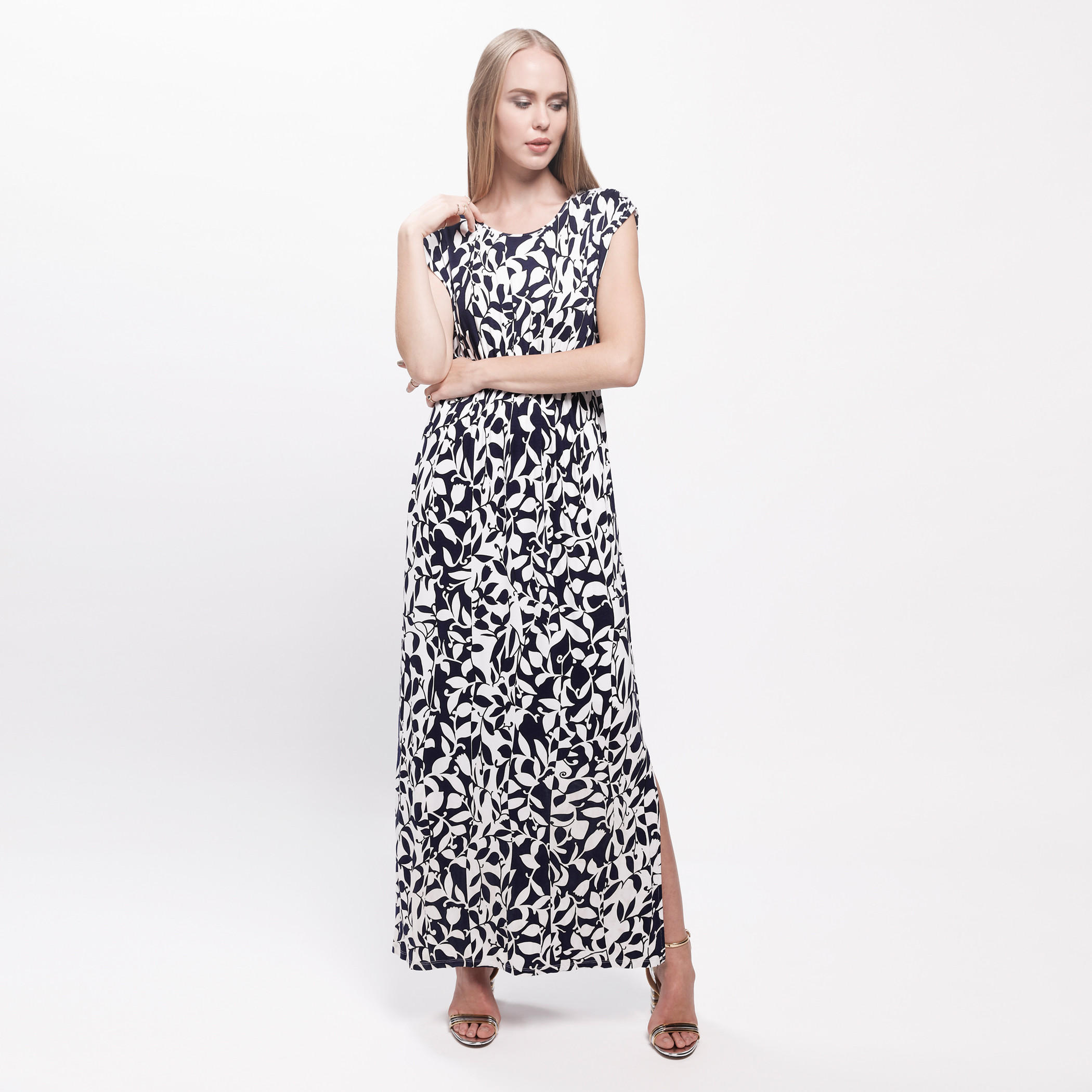 Printed Maxi Dress with Cap Sleeves and Elasticise Hem-women-clothing-dresses-image-1