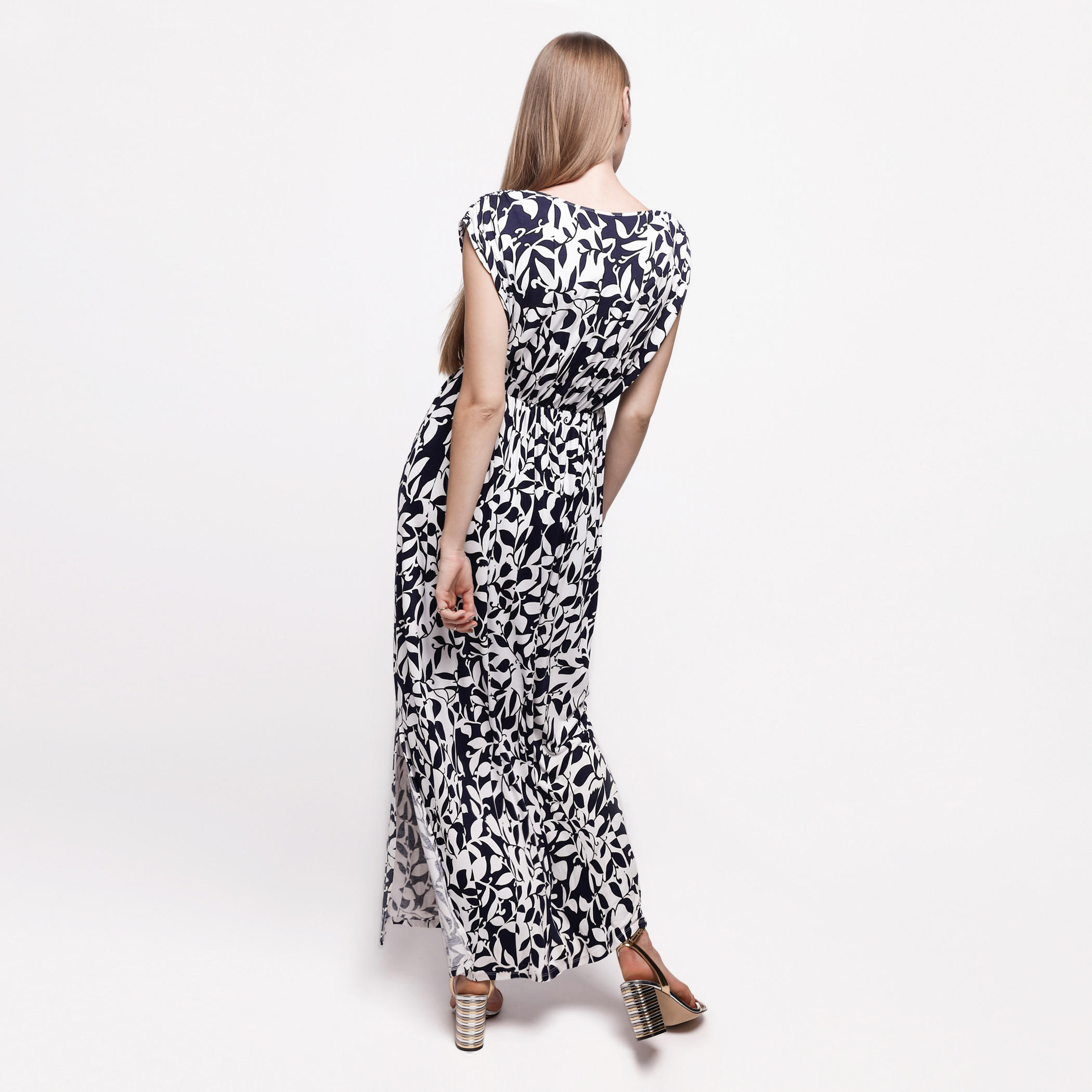 Printed Maxi Dress with Cap Sleeves and Elasticise Hem-women-clothing-dresses-image-2