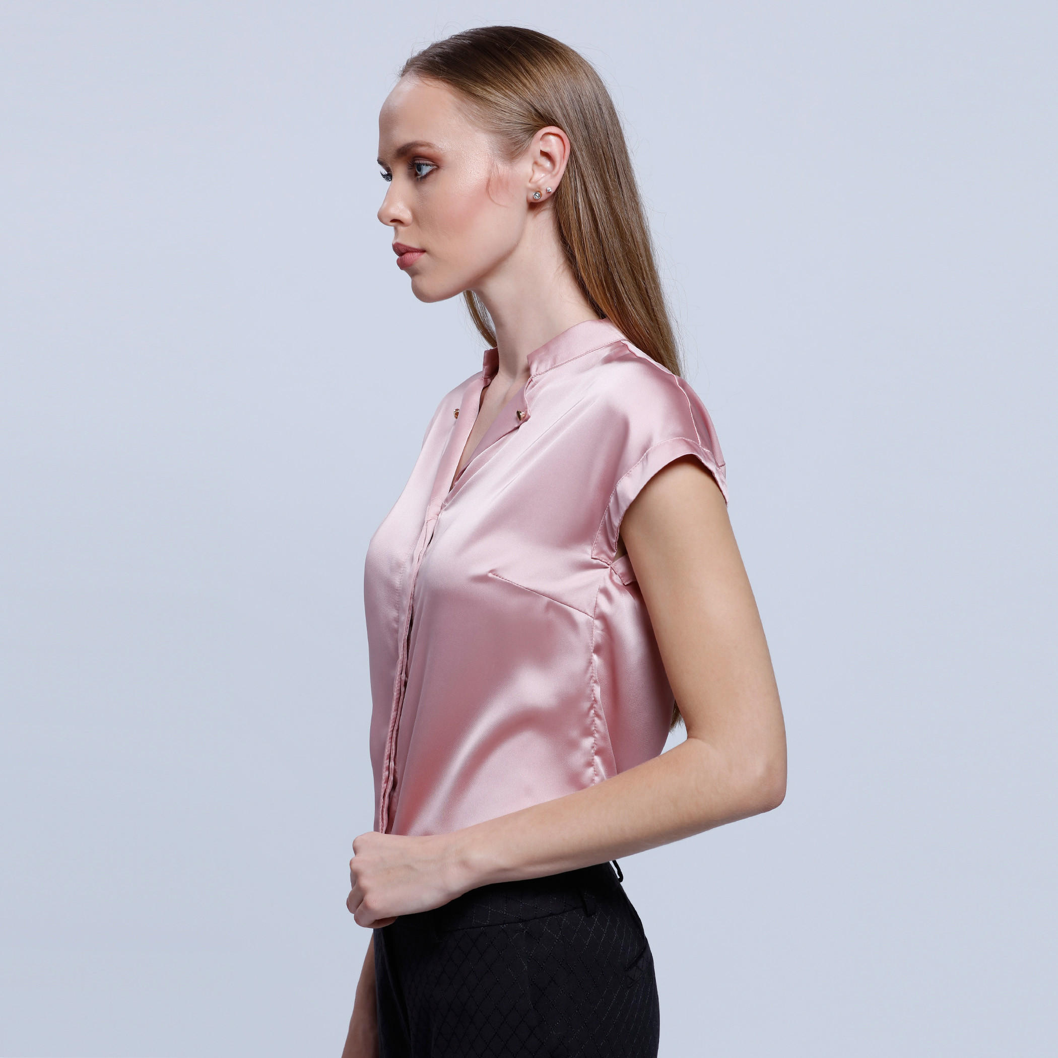 Short Sleeves Top with Mandarin Collar-women-clothing-shirtsandblouses-blouses-image-3