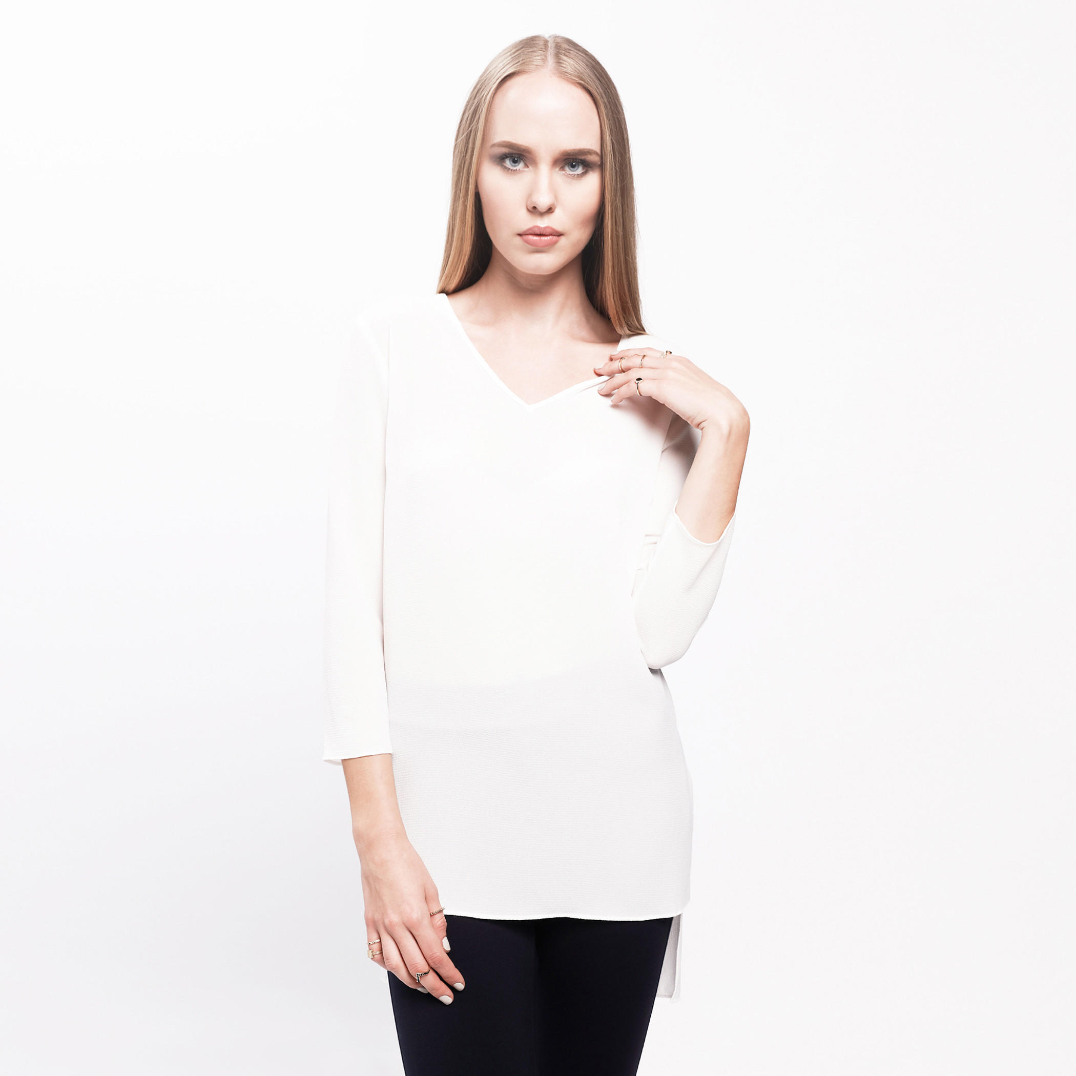 3/4th Sleeves Top with V-Neck and High Low Hem-women-clothing-shirtsandblouses-blouses-image-1