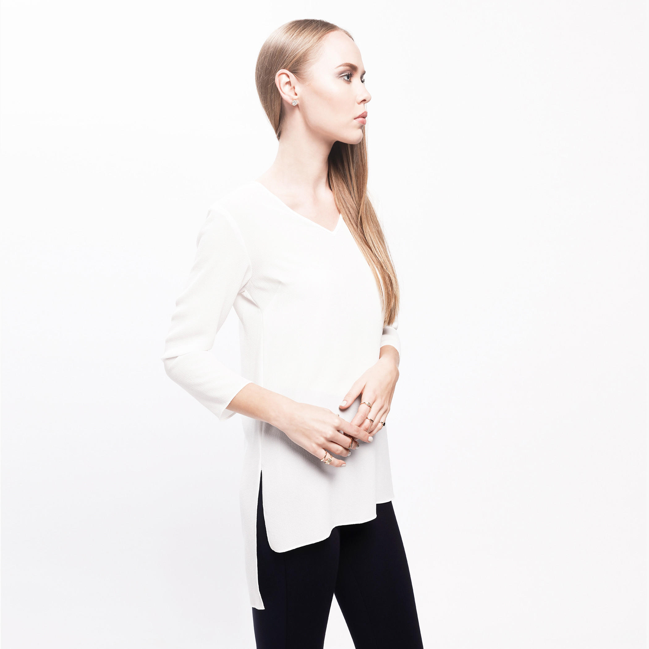3/4th Sleeves Top with V-Neck and High Low Hem-women-clothing-shirtsandblouses-blouses-image-3